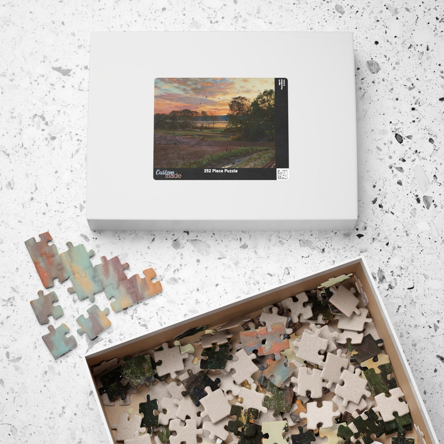 Landscape with setting sun Puzzle | Peder Mork Monsted - - 252 pcs (Horizontal) - 