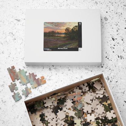 Landscape with setting sun Puzzle | Peder Mork Monsted - - 252 pcs (Horizontal) - 