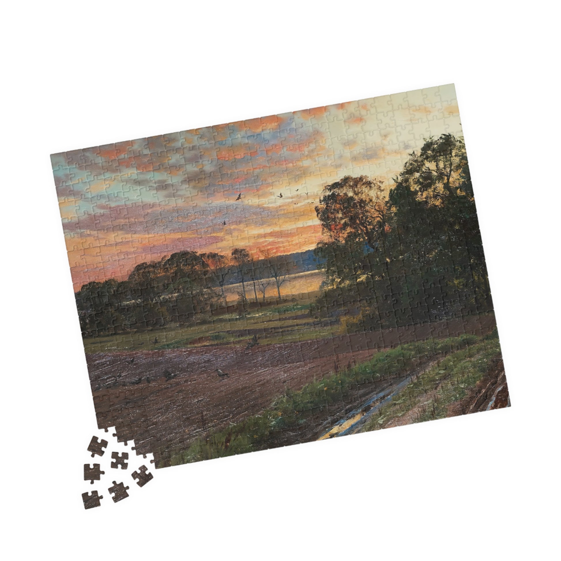 Landscape with setting sun Puzzle | Peder Mork Monsted - - 252 pcs (Horizontal) - 