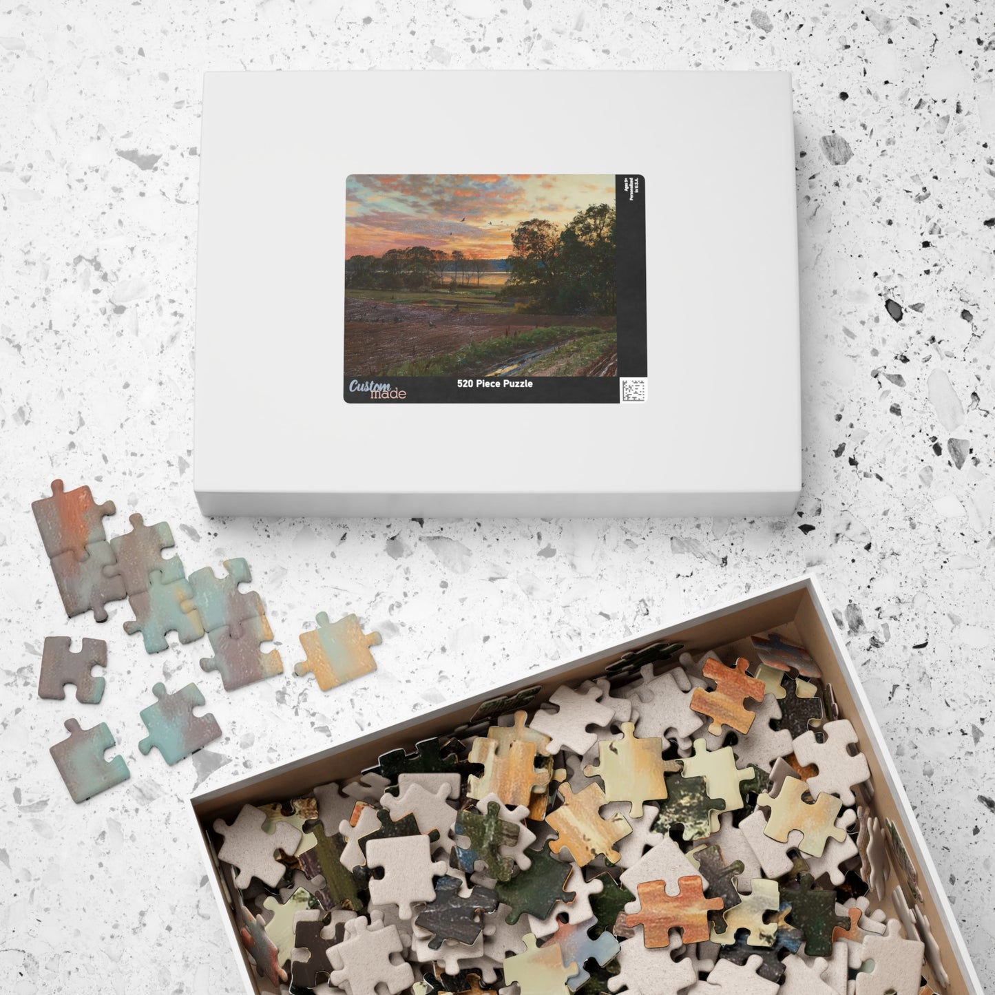 Landscape with setting sun Puzzle | Peder Mork Monsted - - 252 pcs (Horizontal) - 