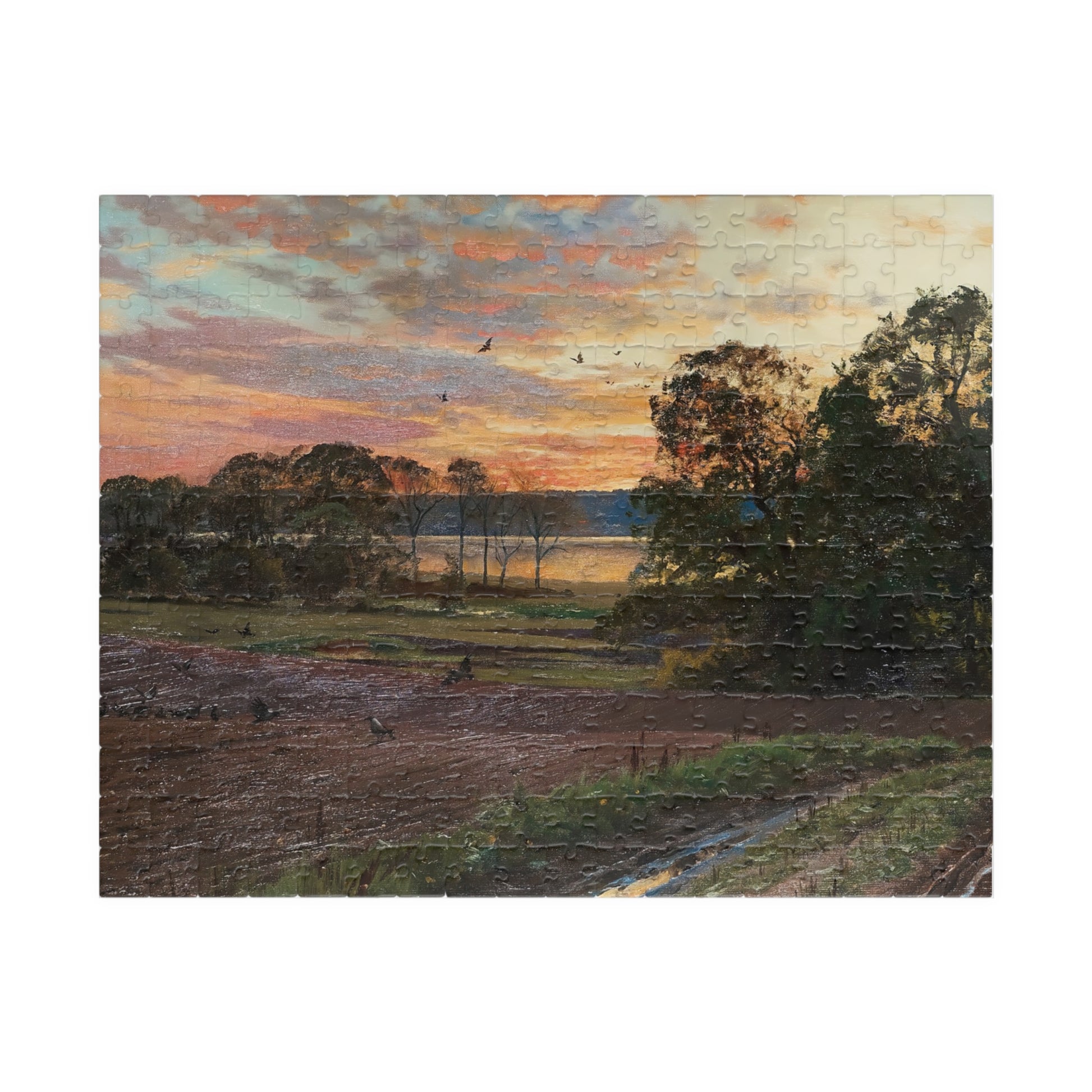 Landscape with setting sun Puzzle | Peder Mork Monsted - - 252 pcs (Horizontal) - 