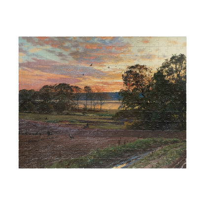 Landscape with setting sun Puzzle | Peder Mork Monsted - - 252 pcs (Horizontal) - 