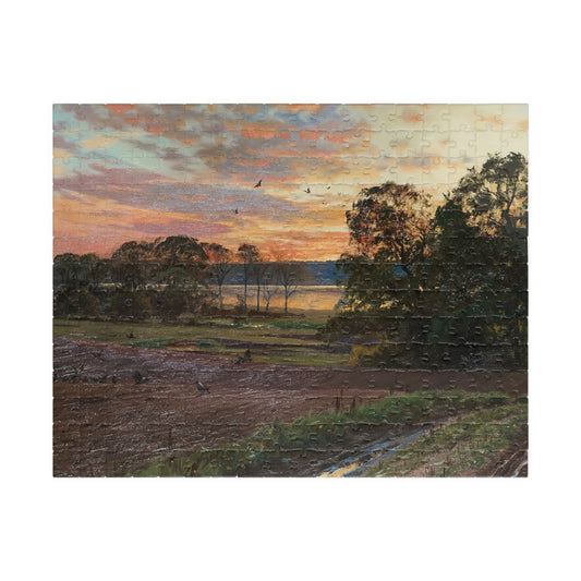 Landscape with setting sun Puzzle | Peder Mork Monsted - - 252 pcs (Horizontal) - 