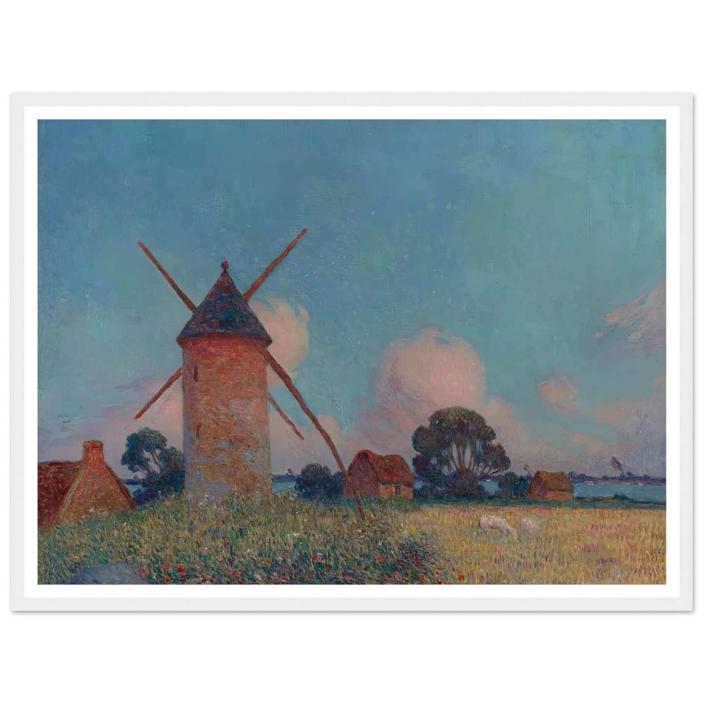 Landscape with Windmills Art Print | Ferdinand du Puigaudeau - Framed Poster - 30x40 cm / 12x16″ - Black frame