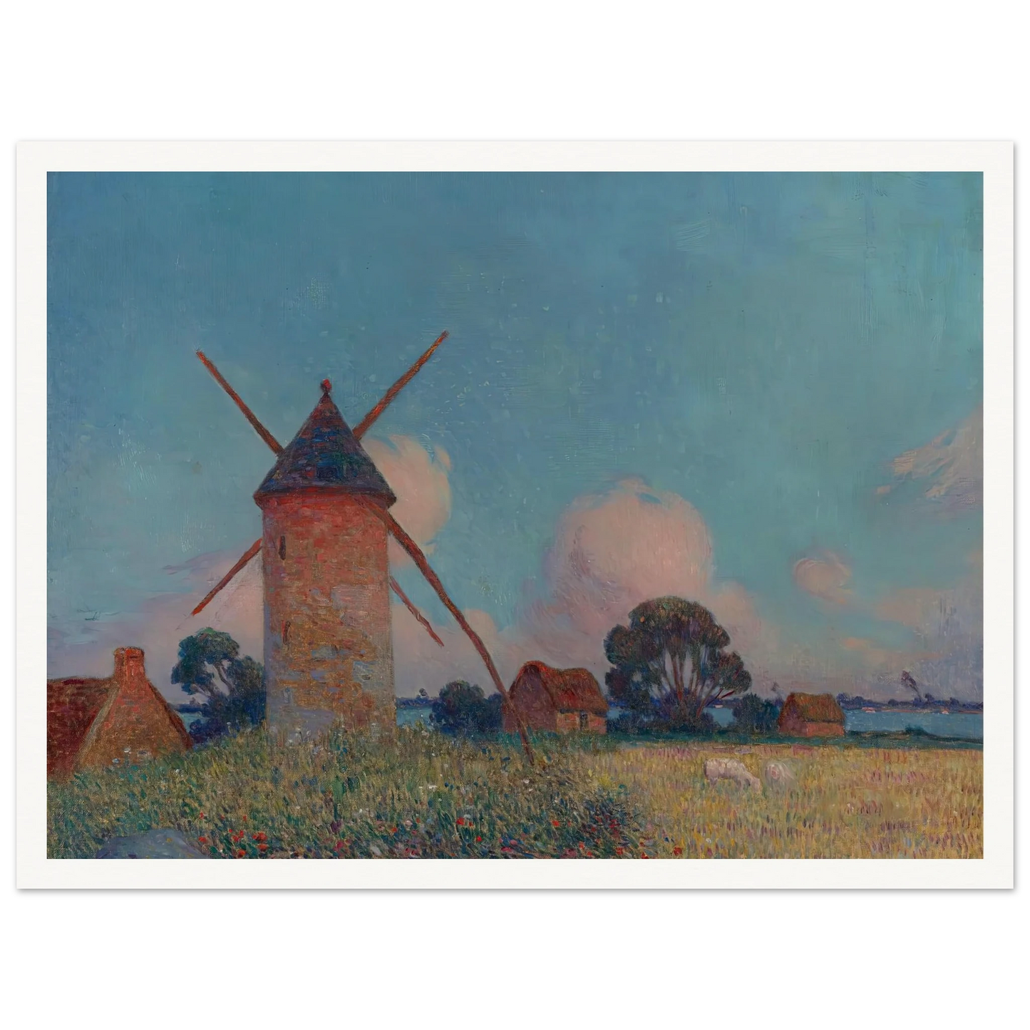 Landscape with Windmills Art Print | Ferdinand du Puigaudeau - Framed Poster - 30x40 cm / 12x16″ - Black frame