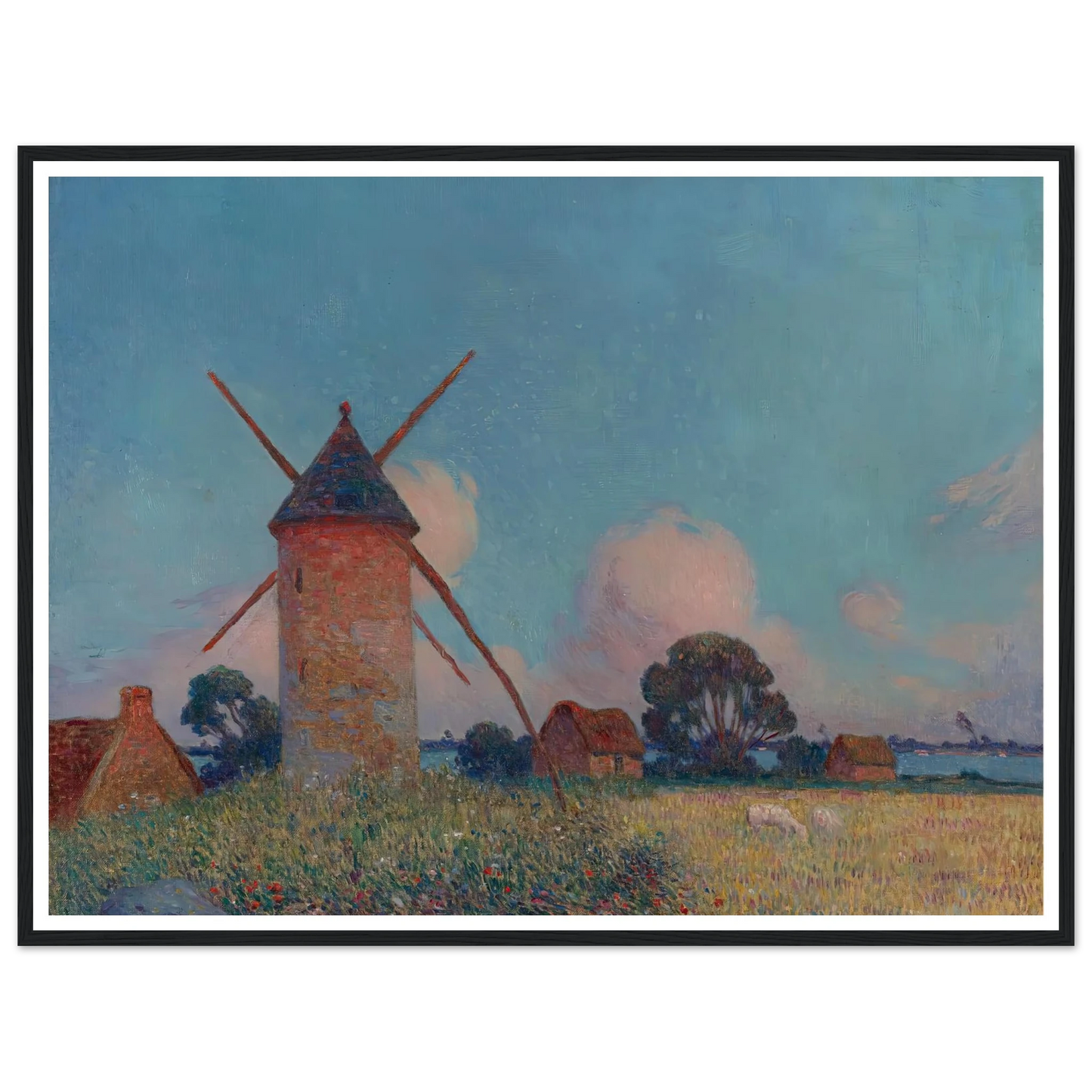 Landscape with Windmills Art Print | Ferdinand du Puigaudeau - Framed Poster - 30x40 cm / 12x16″ - Black frame