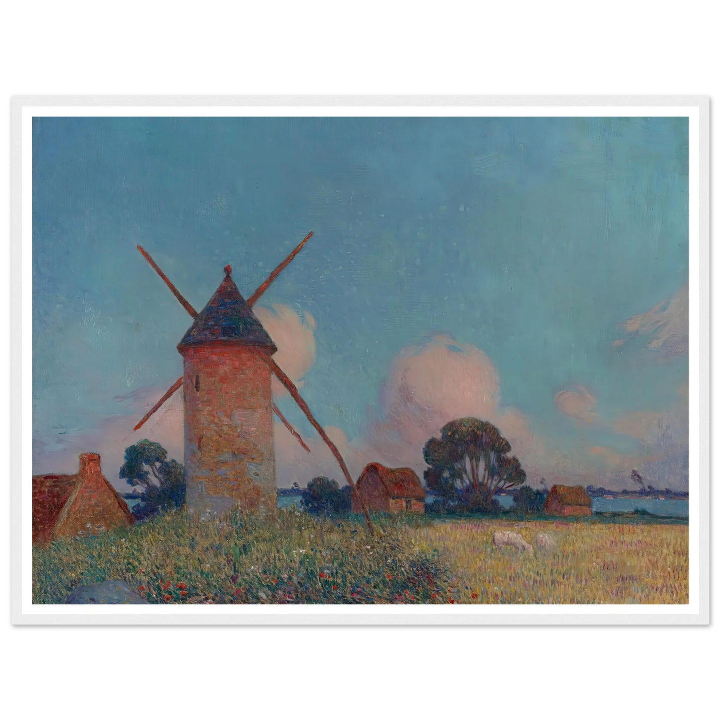 Landscape with Windmills Art Print | Ferdinand du Puigaudeau - Framed Poster - 30x40 cm / 12x16″ - Black frame