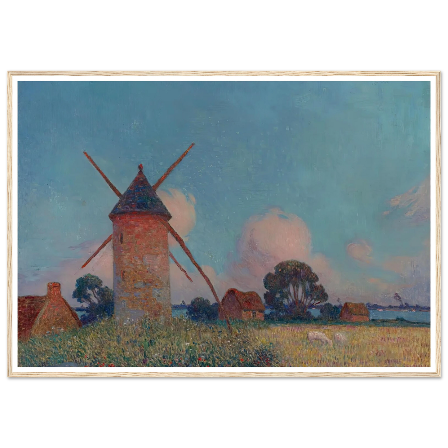 Landscape with Windmills Art Print | Ferdinand du Puigaudeau - Framed Poster - 30x40 cm / 12x16″ - Black frame