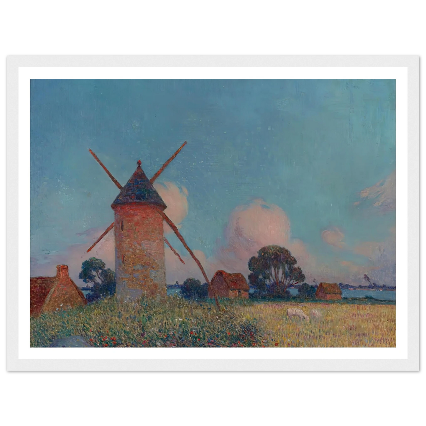 Landscape with Windmills Art Print | Ferdinand du Puigaudeau - Framed Poster - 30x40 cm / 12x16″ - Black frame
