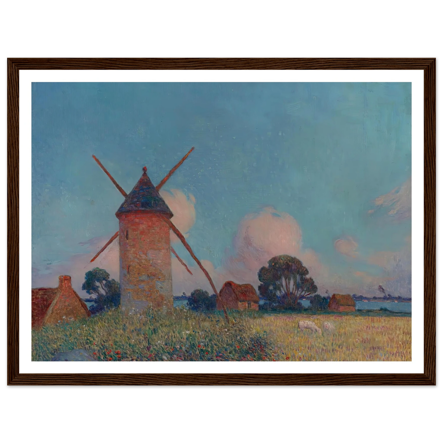 Landscape with Windmills Art Print | Ferdinand du Puigaudeau - Framed Poster - 30x40 cm / 12x16″ - Black frame