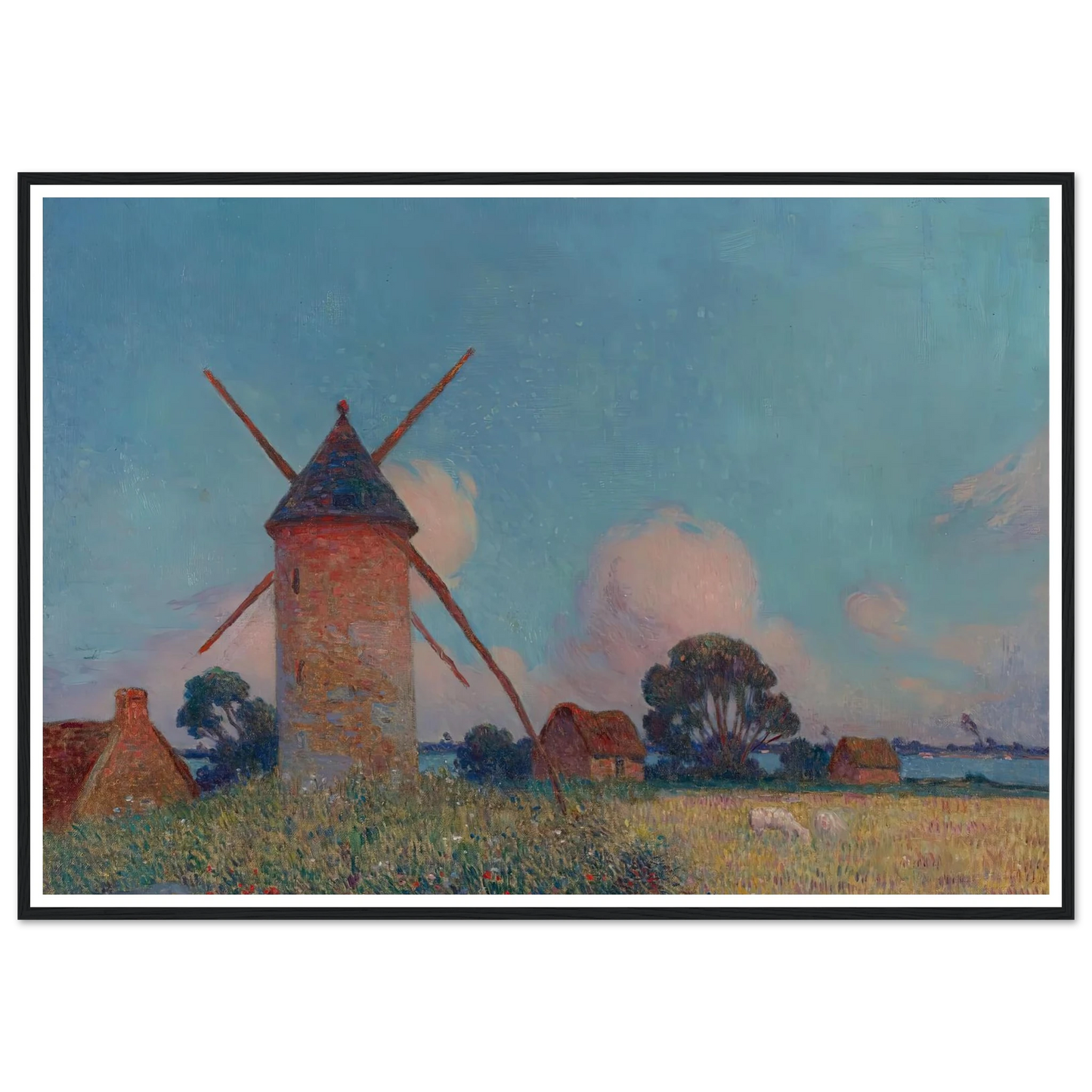 Landscape with Windmills Art Print | Ferdinand du Puigaudeau - Framed Poster - 30x40 cm / 12x16″ - Black frame