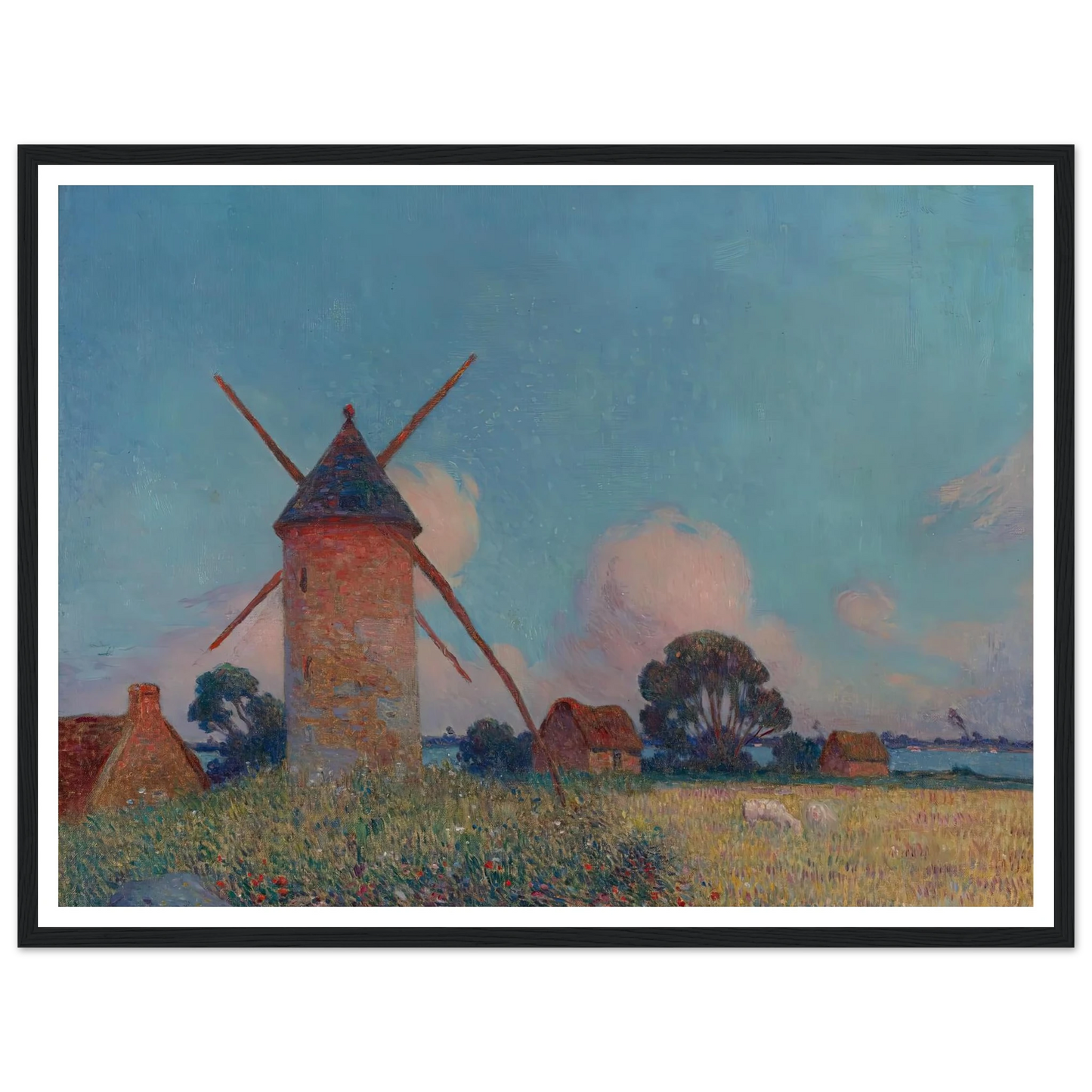 Landscape with Windmills Art Print | Ferdinand du Puigaudeau - Framed Poster - 30x40 cm / 12x16″ - Black frame