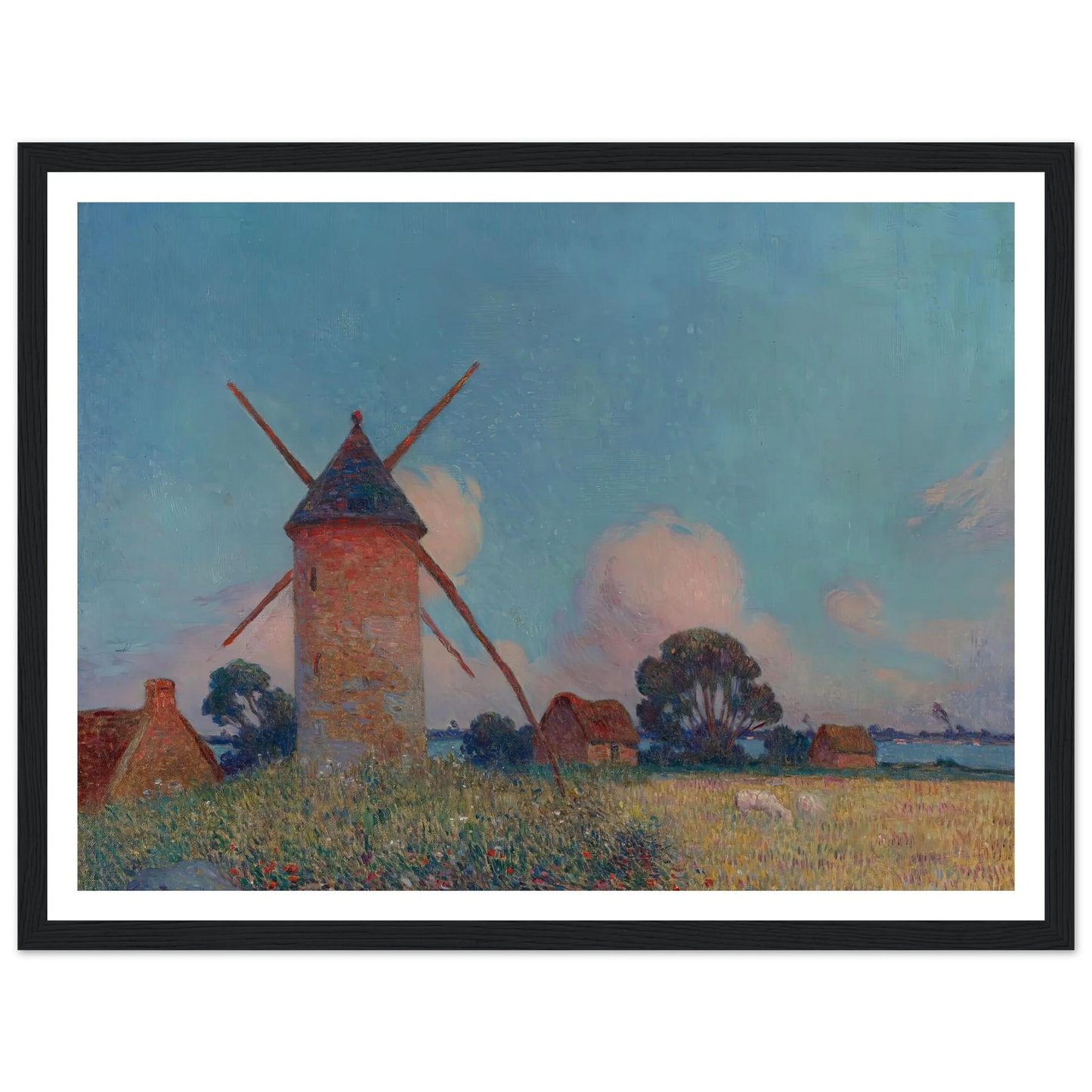 Landscape with Windmills Art Print | Ferdinand du Puigaudeau - Framed Poster - 30x40 cm / 12x16″ - Black frame
