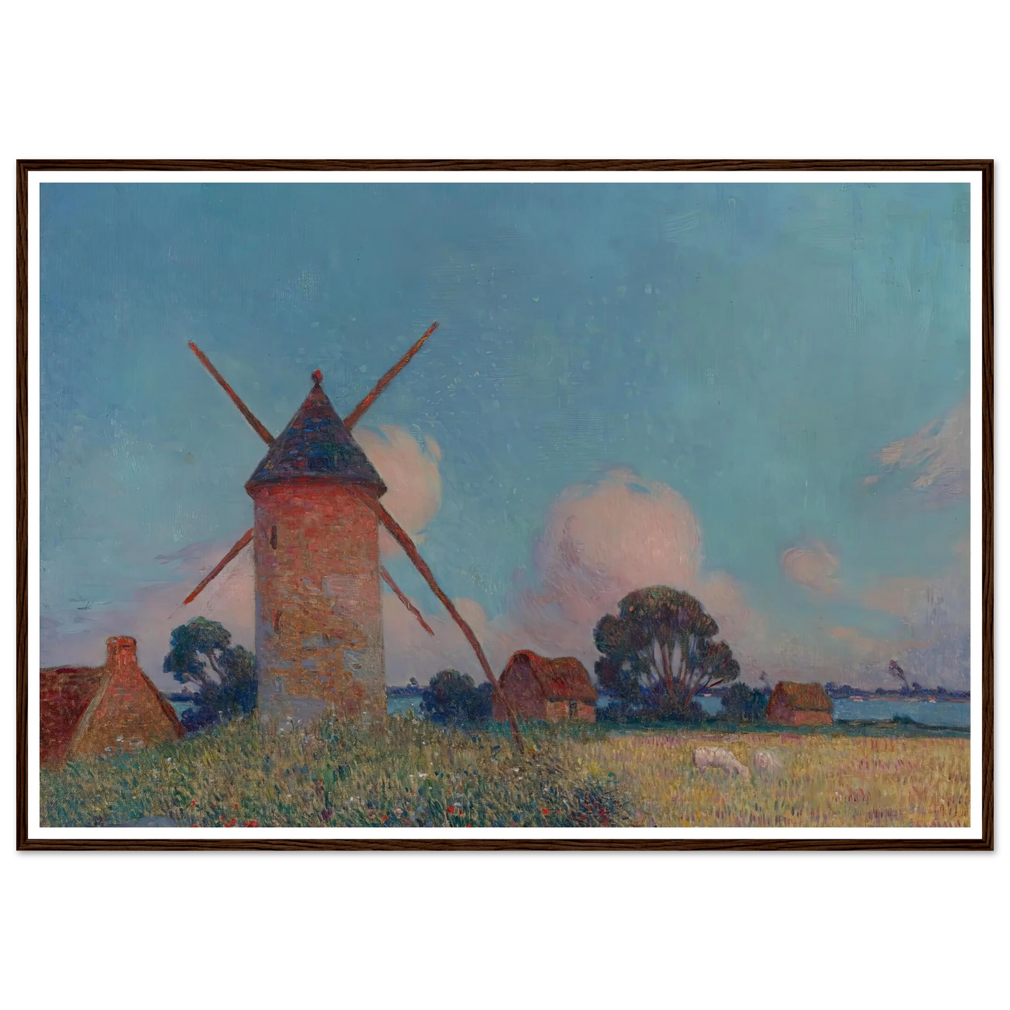 Landscape with Windmills Art Print | Ferdinand du Puigaudeau - Framed Poster - 30x40 cm / 12x16″ - Black frame