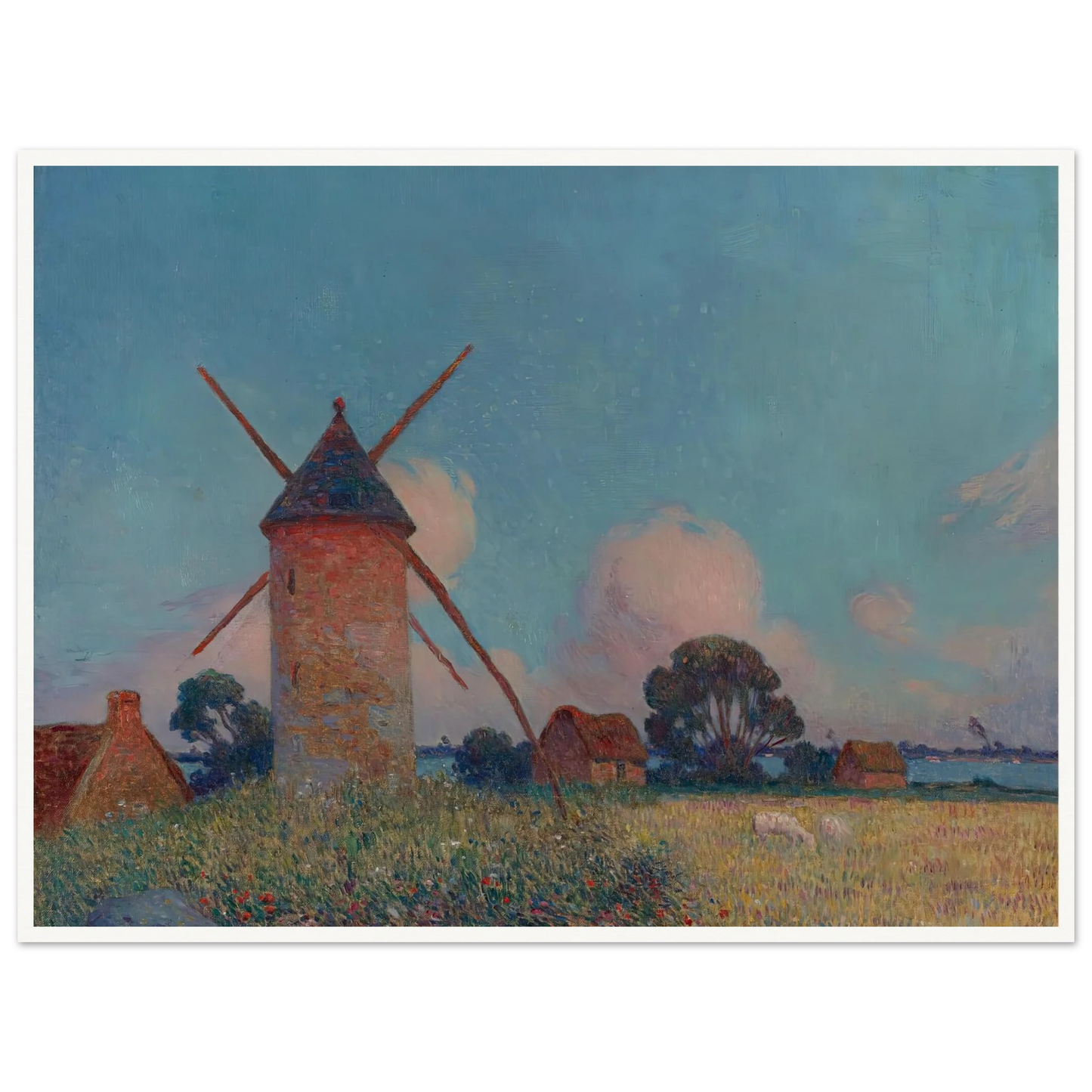 Landscape with Windmills Art Print | Ferdinand du Puigaudeau - Framed Poster - 30x40 cm / 12x16″ - Black frame
