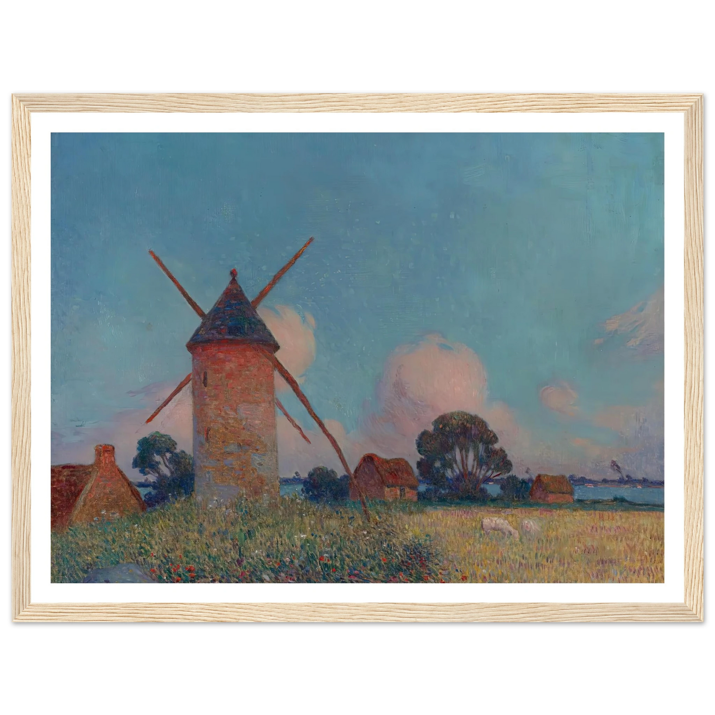 Landscape with Windmills Art Print | Ferdinand du Puigaudeau - Framed Poster - 30x40 cm / 12x16″ - Black frame