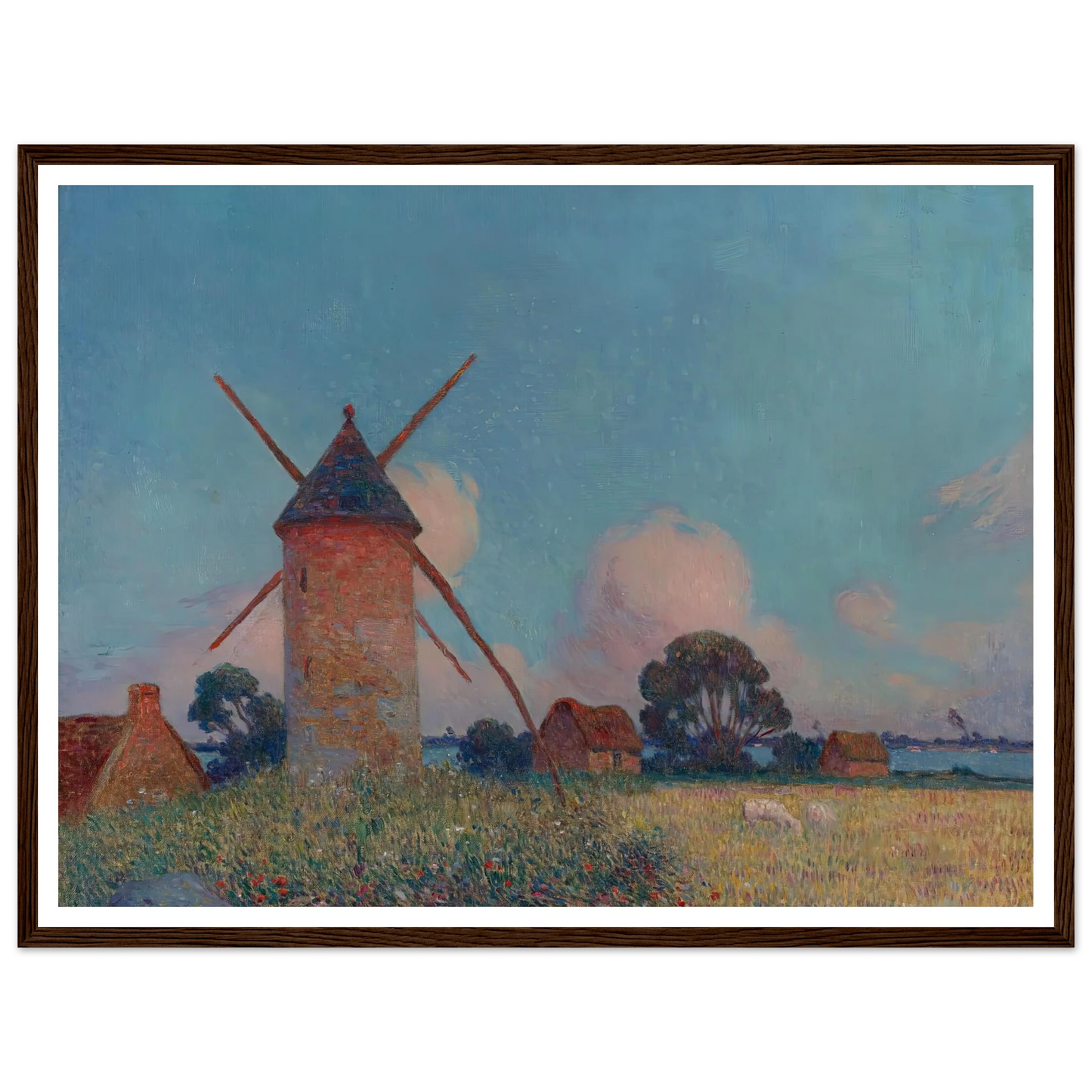 Landscape with Windmills Art Print | Ferdinand du Puigaudeau - Framed Poster - 30x40 cm / 12x16″ - Black frame