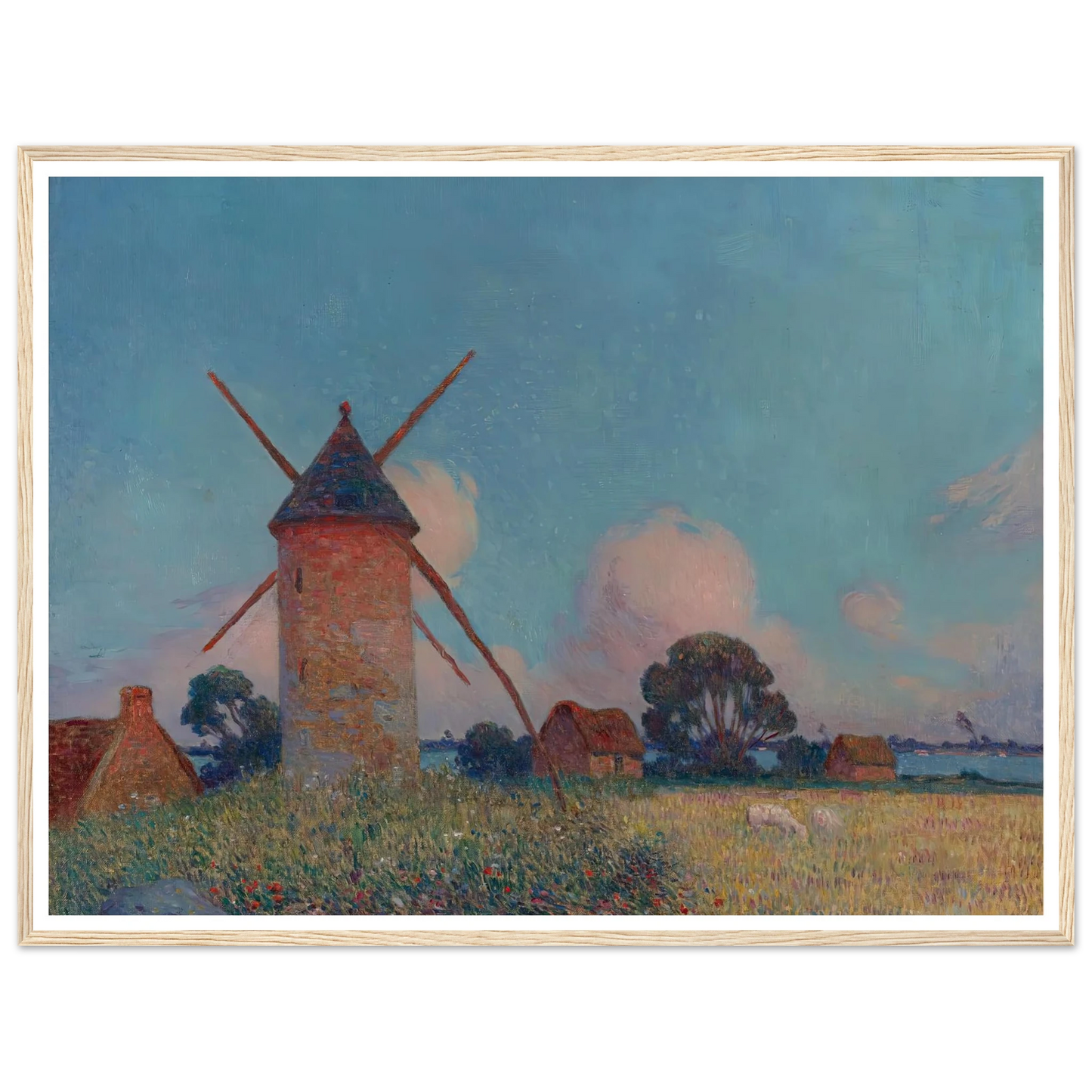 Landscape with Windmills Art Print | Ferdinand du Puigaudeau - Framed Poster - 30x40 cm / 12x16″ - Black frame
