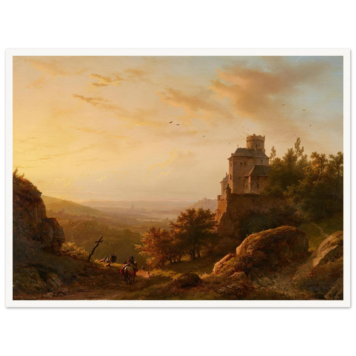 Landschaft mit Burg (1852) Art Print | Barend Cornelis Koekkoek - Framed Poster - 30x40 cm / 12x16″ - Black frame