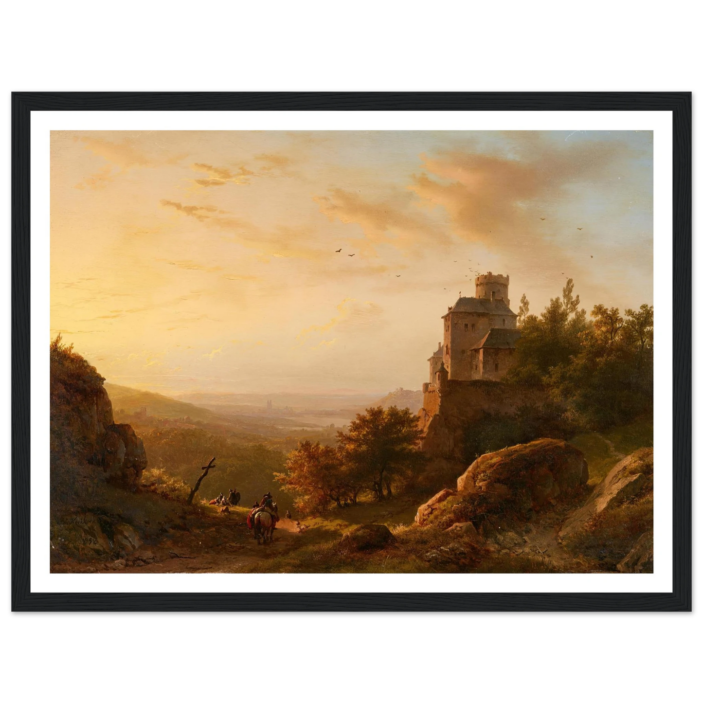 Landschaft mit Burg (1852) Art Print | Barend Cornelis Koekkoek - Framed Poster - 30x40 cm / 12x16″ - Black frame