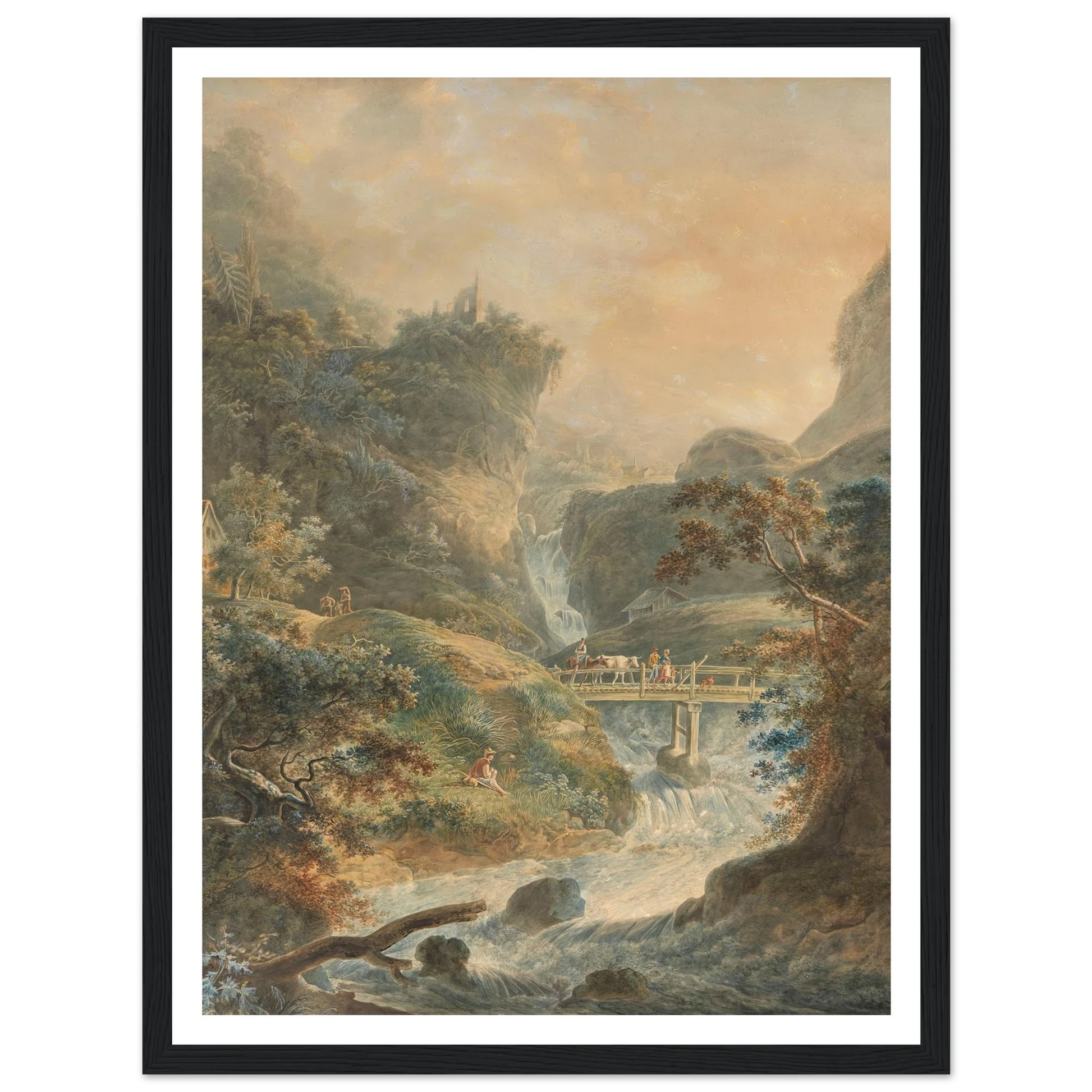 Landschaft mit reißendem Bach im Juragebirge (1790) Art Print | Peter Birmann - Framed Poster - 30x40 cm / 12x16″ - Black frame