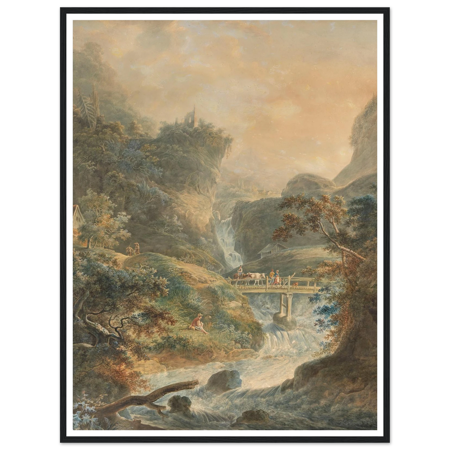 Landschaft mit reißendem Bach im Juragebirge (1790) Art Print | Peter Birmann - Framed Poster - 30x40 cm / 12x16″ - Black frame