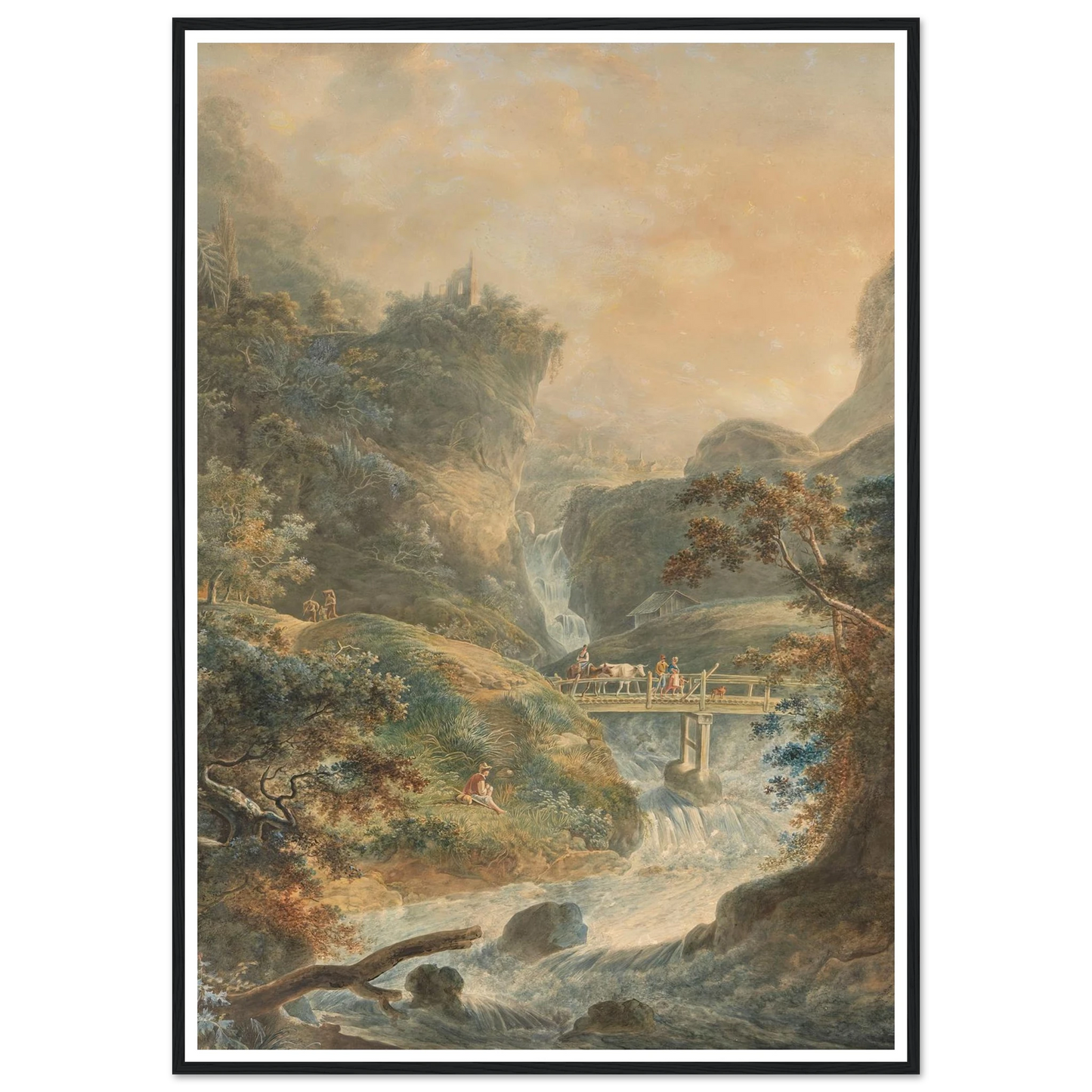 Landschaft mit reißendem Bach im Juragebirge (1790) Art Print | Peter Birmann - Framed Poster - 30x40 cm / 12x16″ - Black frame