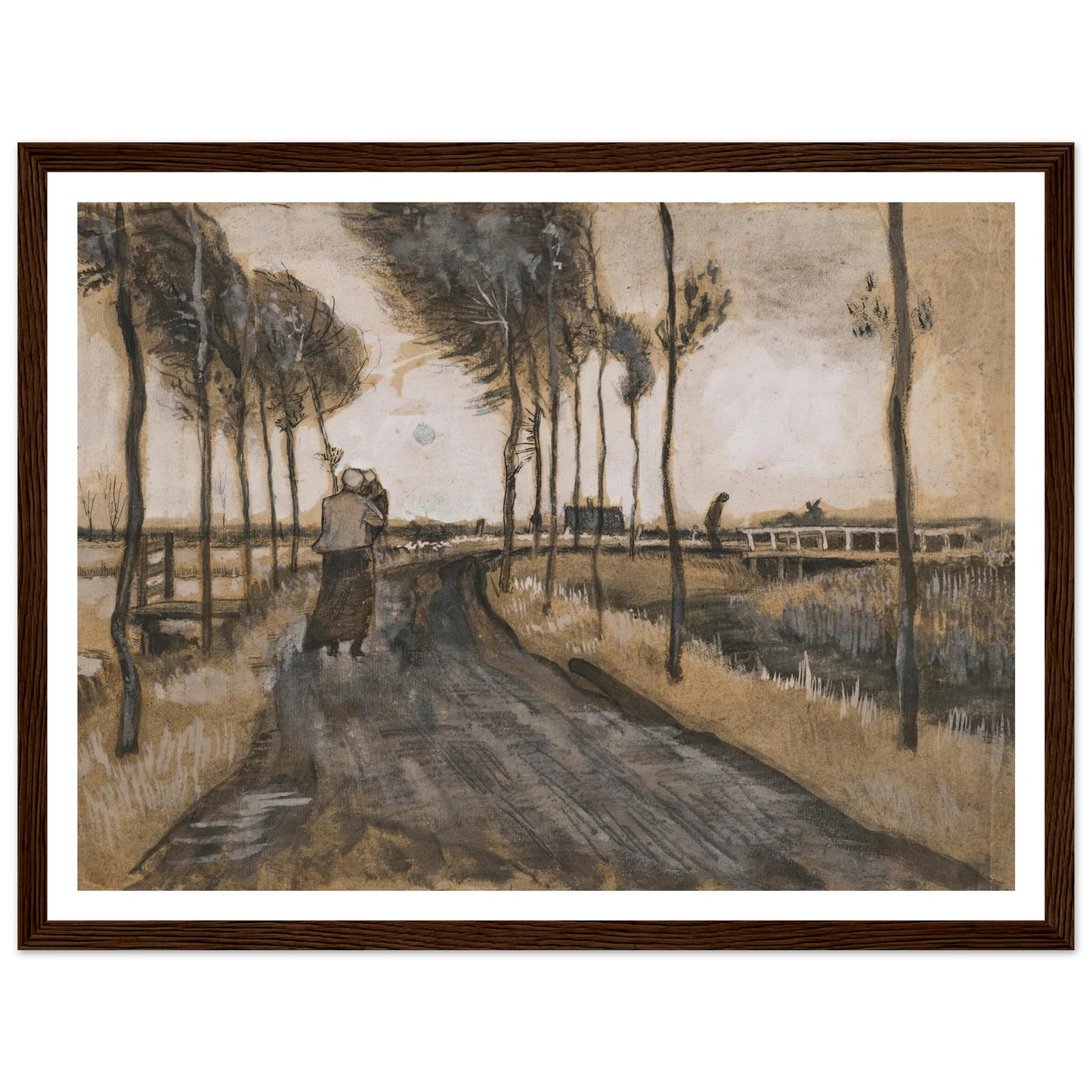 Landschap met Lopende Vrouw (1883) Art Print | Vincent van Gogh - Framed Poster - 30x40 cm / 12x16″ - Black frame