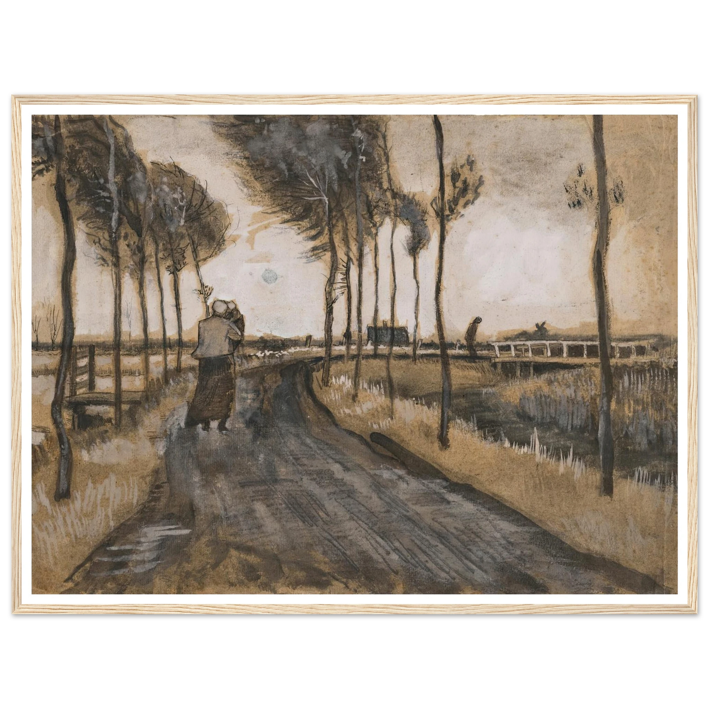 Landschap met Lopende Vrouw (1883) Art Print | Vincent van Gogh - Framed Poster - 30x40 cm / 12x16″ - Black frame