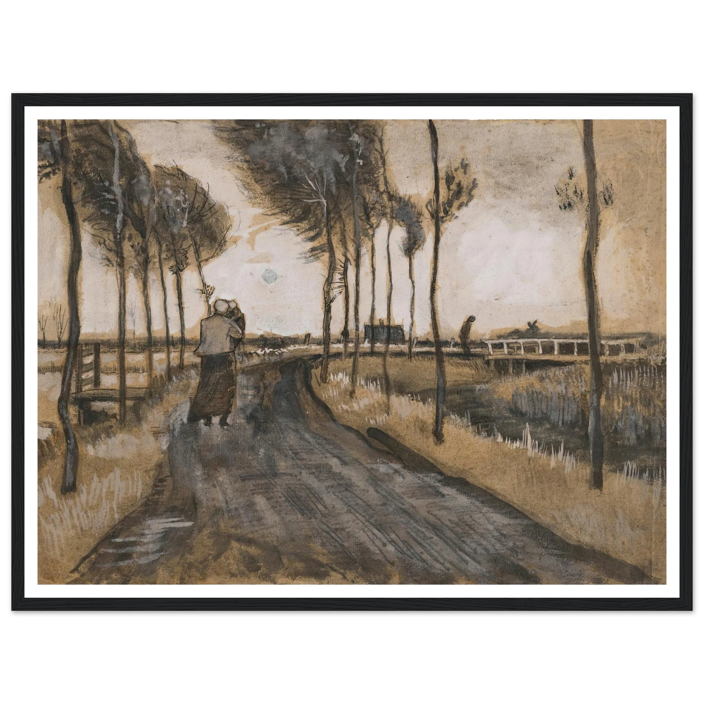 Landschap met Lopende Vrouw (1883) Art Print | Vincent van Gogh - Framed Poster - 30x40 cm / 12x16″ - Black frame