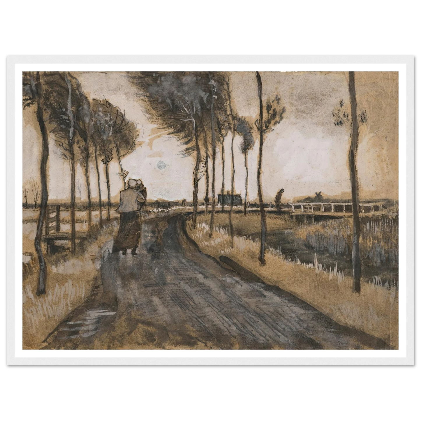 Landschap met Lopende Vrouw (1883) Art Print | Vincent van Gogh - Framed Poster - 30x40 cm / 12x16″ - Black frame