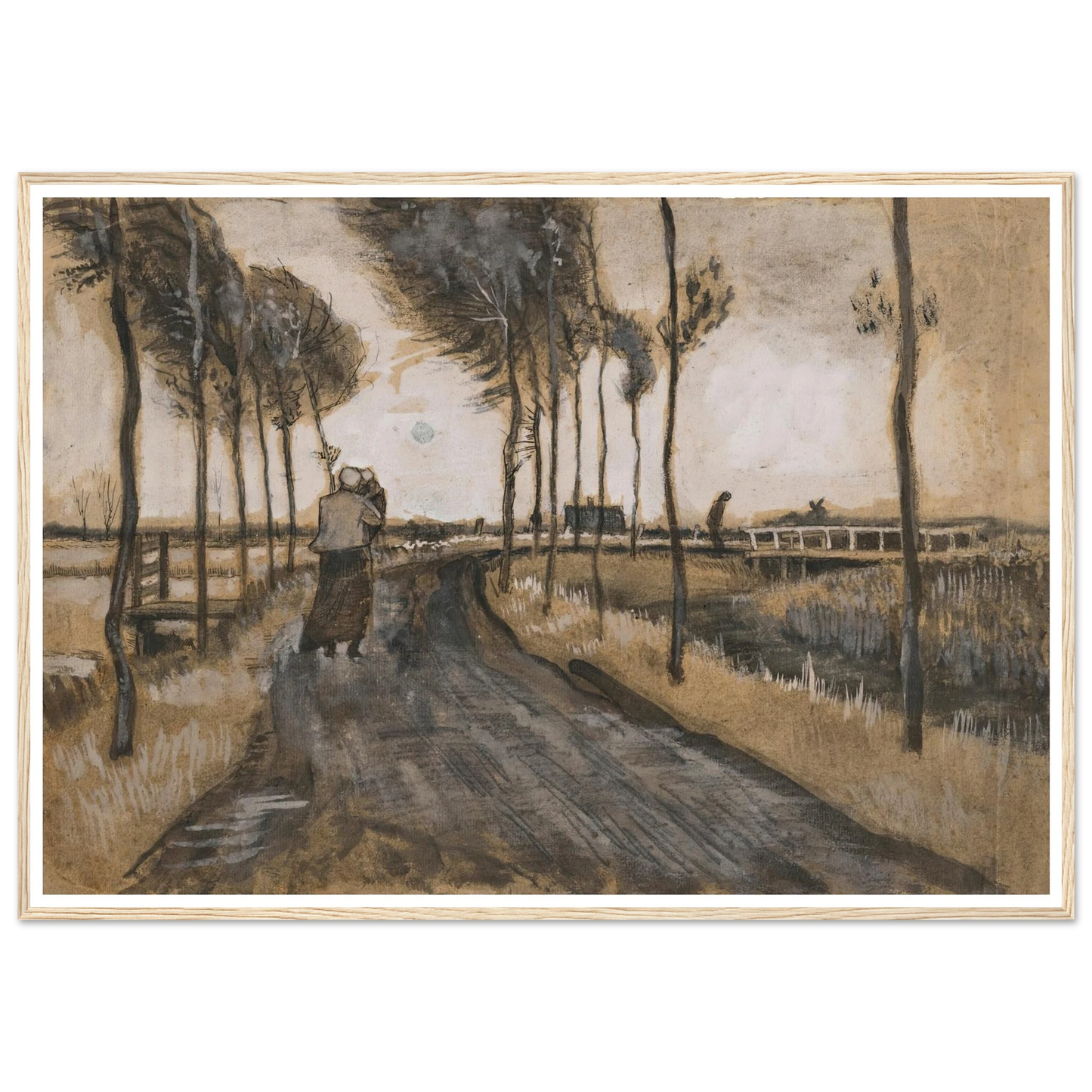 Landschap met Lopende Vrouw (1883) Art Print | Vincent van Gogh - Framed Poster - 30x40 cm / 12x16″ - Black frame