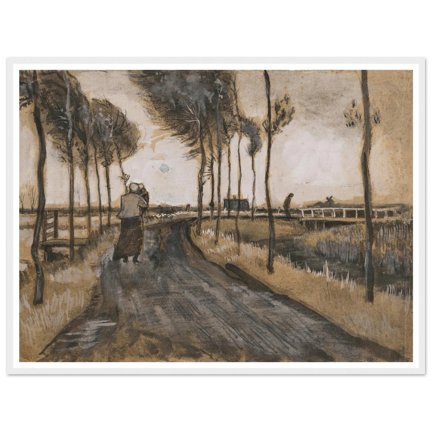 Landschap met Lopende Vrouw (1883) Art Print | Vincent van Gogh - Framed Poster - 30x40 cm / 12x16″ - Black frame