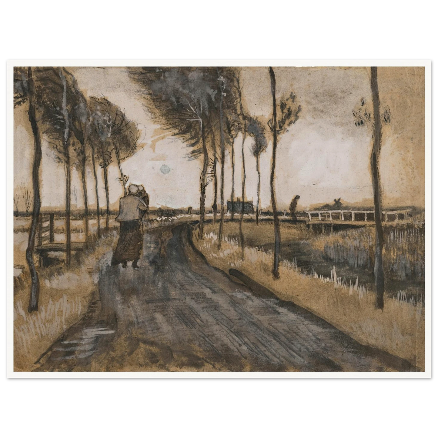 Landschap met Lopende Vrouw (1883) Art Print | Vincent van Gogh - Framed Poster - 30x40 cm / 12x16″ - Black frame