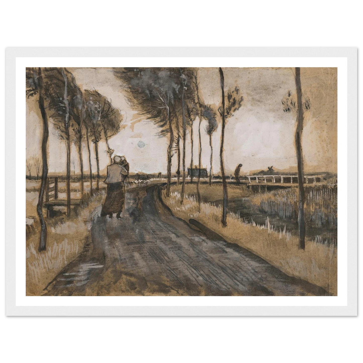 Landschap met Lopende Vrouw (1883) Art Print | Vincent van Gogh - Framed Poster - 30x40 cm / 12x16″ - Black frame