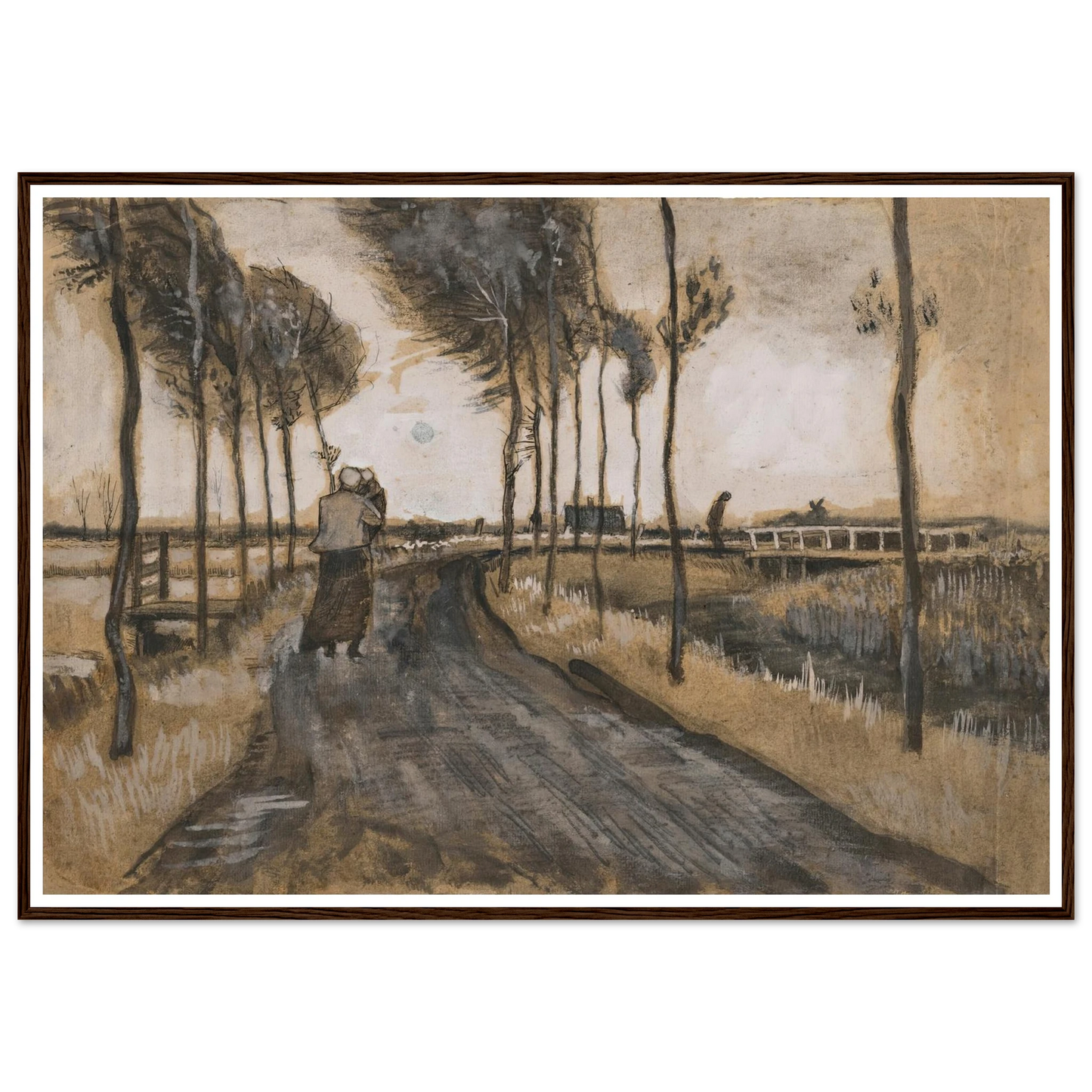 Landschap met Lopende Vrouw (1883) Art Print | Vincent van Gogh - Framed Poster - 30x40 cm / 12x16″ - Black frame