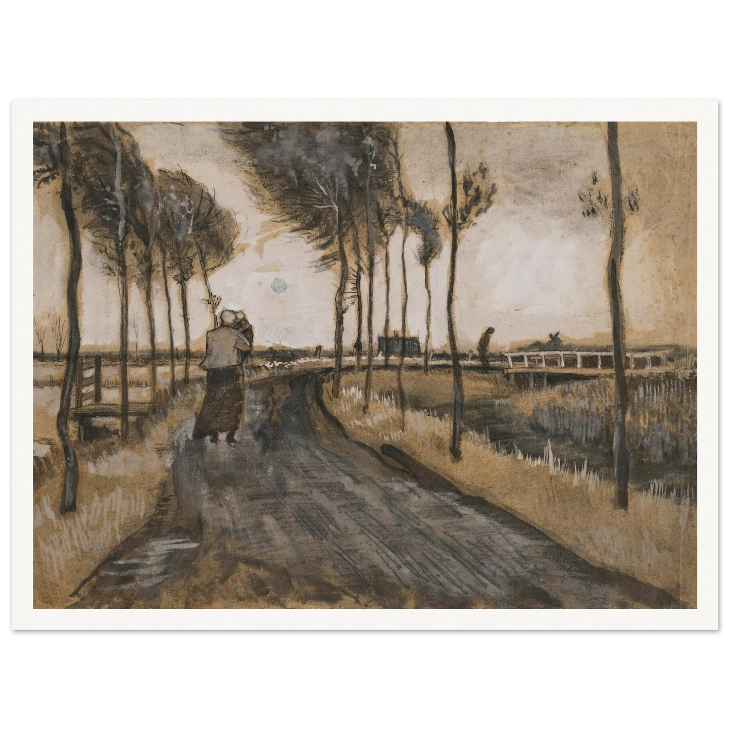 Landschap met Lopende Vrouw (1883) Art Print | Vincent van Gogh - Framed Poster - 30x40 cm / 12x16″ - Black frame