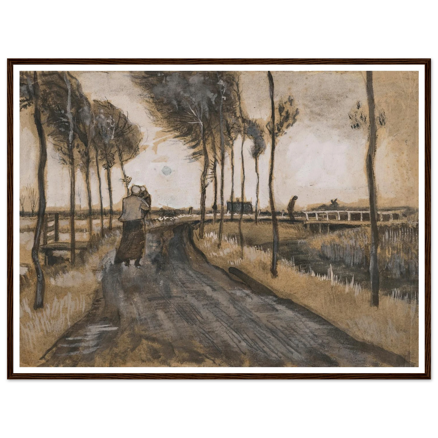 Landschap met Lopende Vrouw (1883) Art Print | Vincent van Gogh - Framed Poster - 30x40 cm / 12x16″ - Black frame