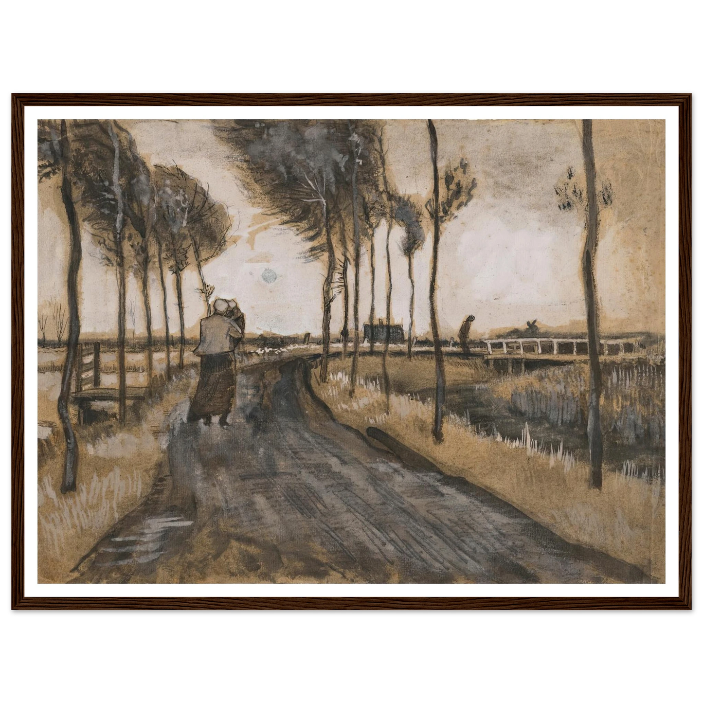 Landschap met Lopende Vrouw (1883) Art Print | Vincent van Gogh - Framed Poster - 30x40 cm / 12x16″ - Black frame