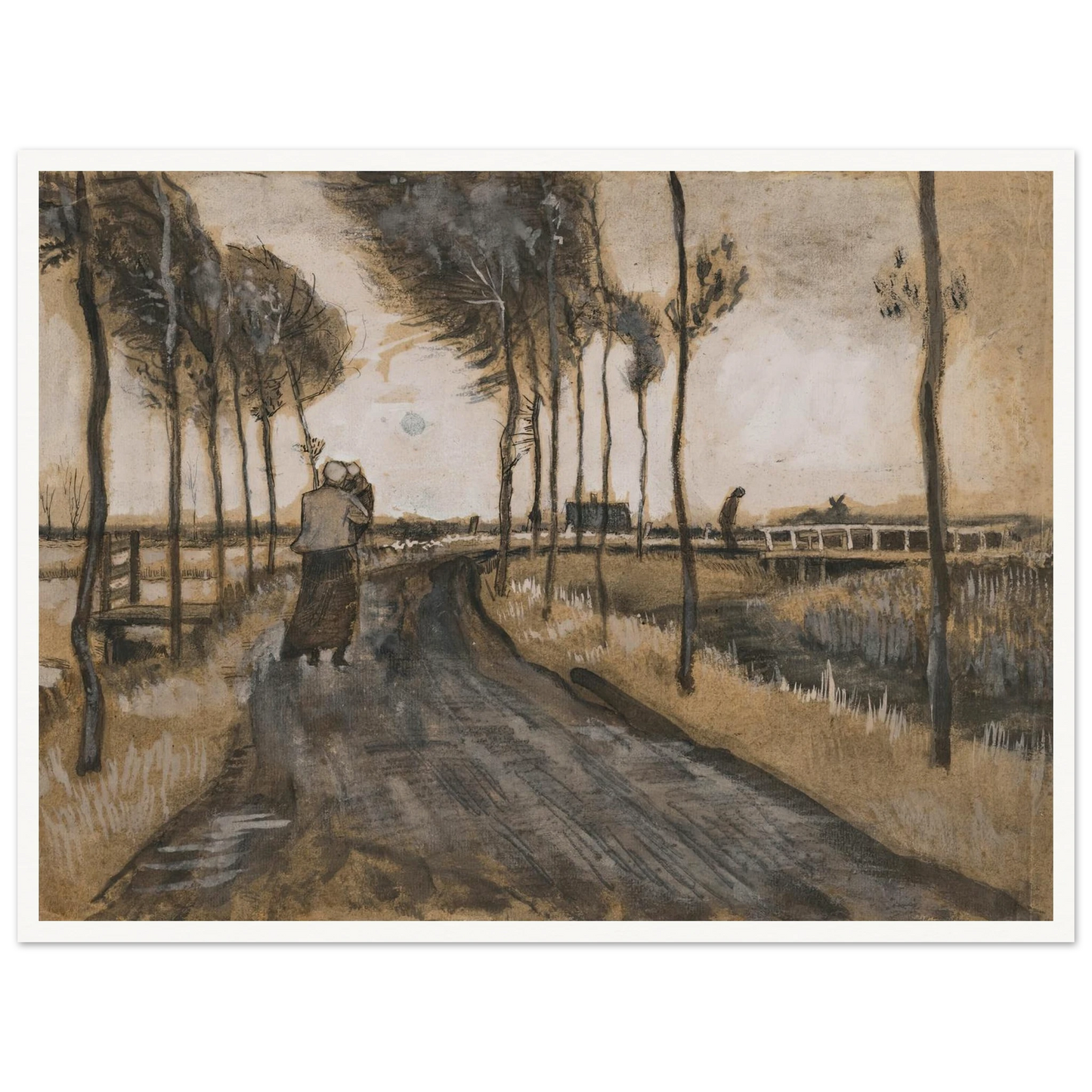Landschap met Lopende Vrouw (1883) Art Print | Vincent van Gogh - Framed Poster - 30x40 cm / 12x16″ - Black frame