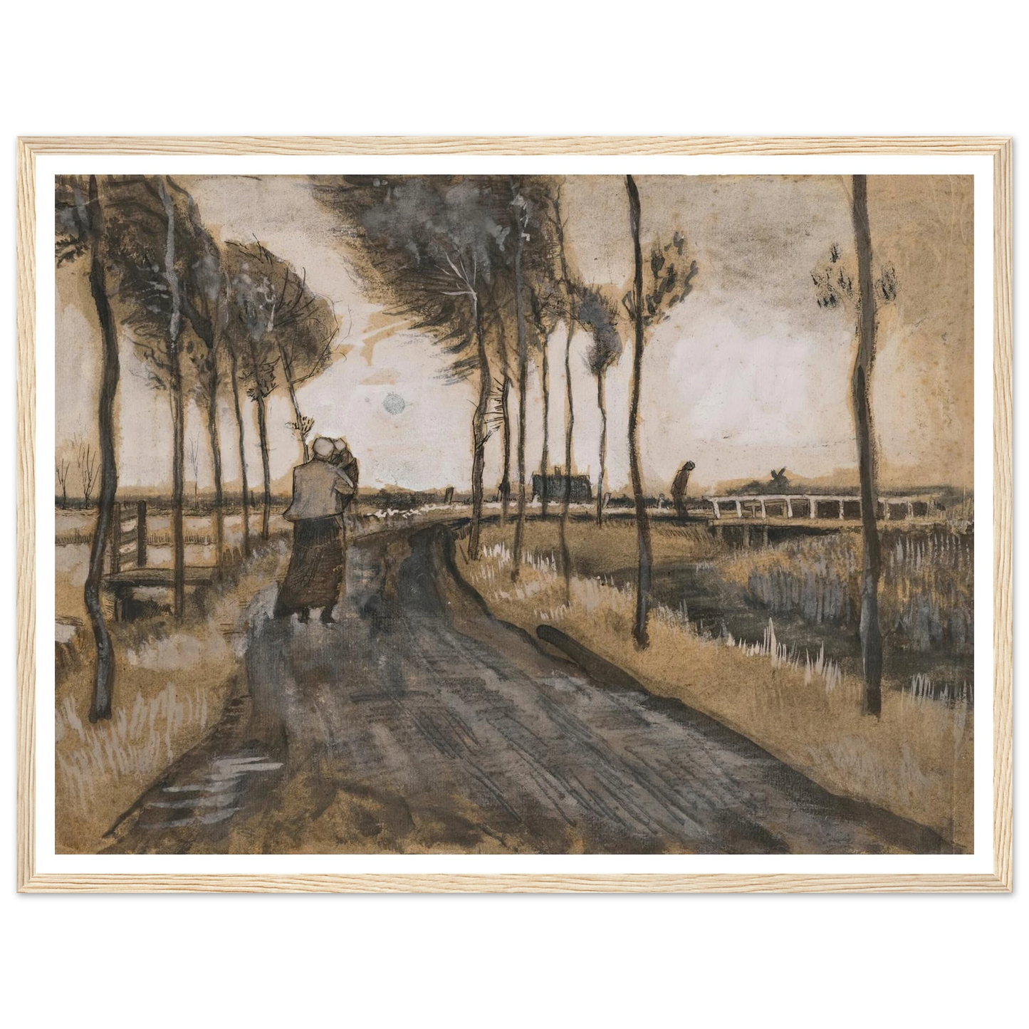 Landschap met Lopende Vrouw (1883) Art Print | Vincent van Gogh - Framed Poster - 30x40 cm / 12x16″ - Black frame