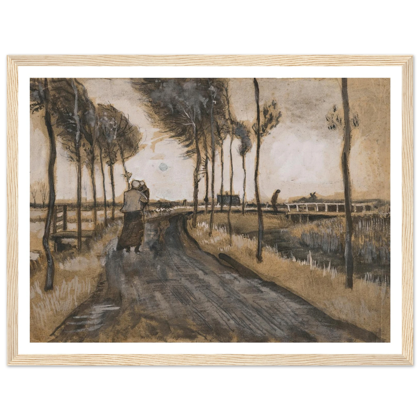 Landschap met Lopende Vrouw (1883) Art Print | Vincent van Gogh - Framed Poster - 30x40 cm / 12x16″ - Black frame