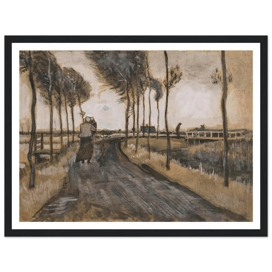 Landschap met Lopende Vrouw (1883) Art Print | Vincent van Gogh - Framed Poster - 30x40 cm / 12x16″ - Black frame