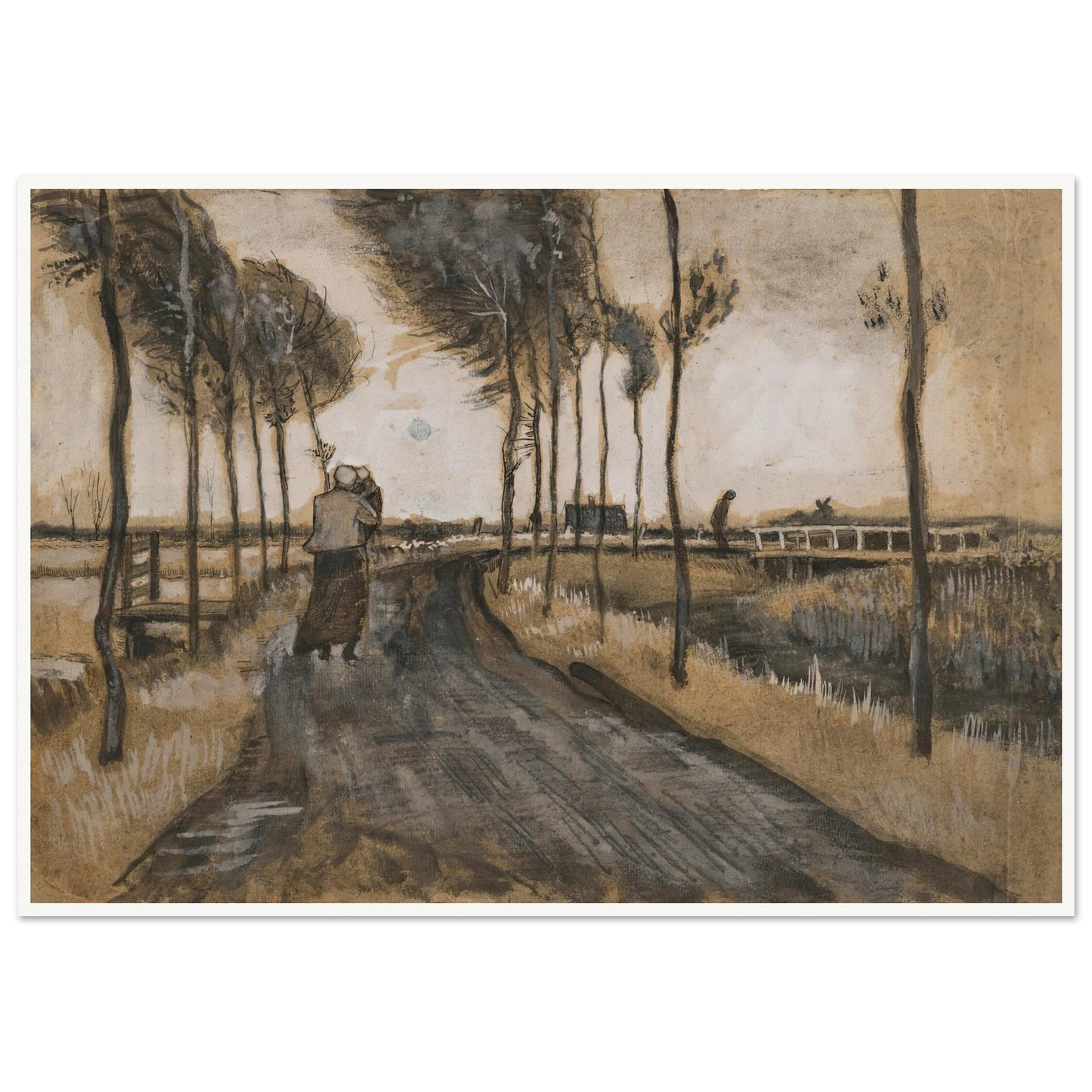 Landschap met Lopende Vrouw (1883) Art Print | Vincent van Gogh - Framed Poster - 30x40 cm / 12x16″ - Black frame