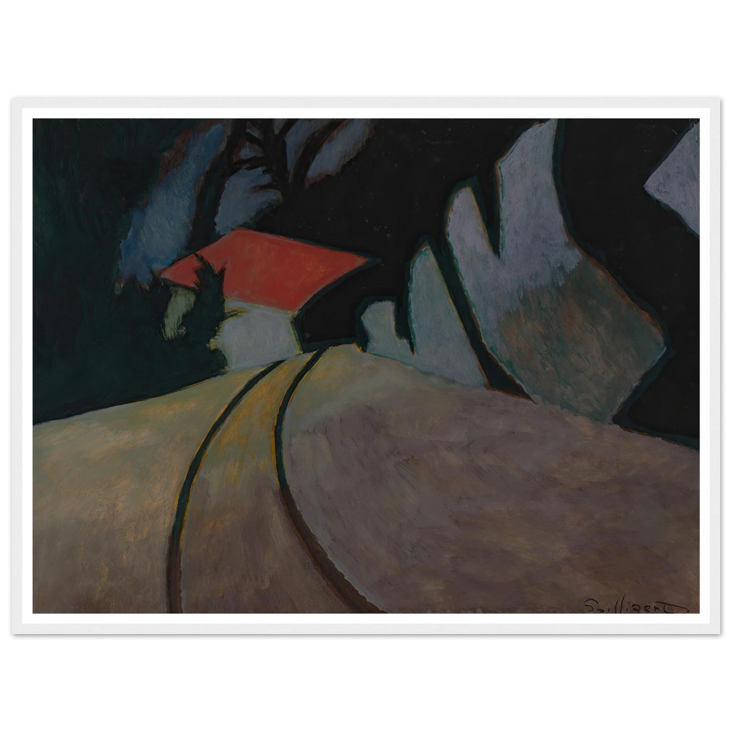 Landschap met rode dak (1926) Art Print | Leon Spilliaert - Framed Poster - 30x40 cm / 12x16″ - Black frame
