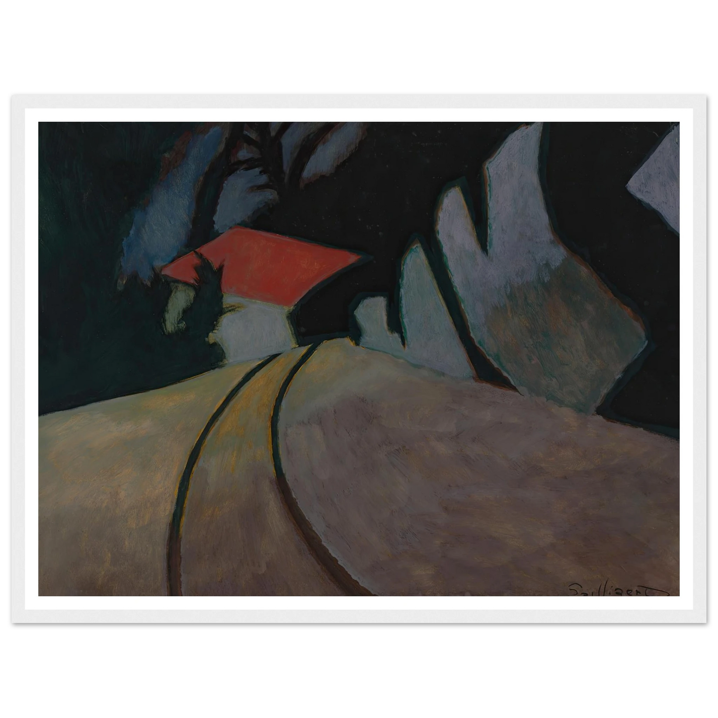 Landschap met rode dak (1926) Art Print | Leon Spilliaert - Framed Poster - 30x40 cm / 12x16″ - Black frame