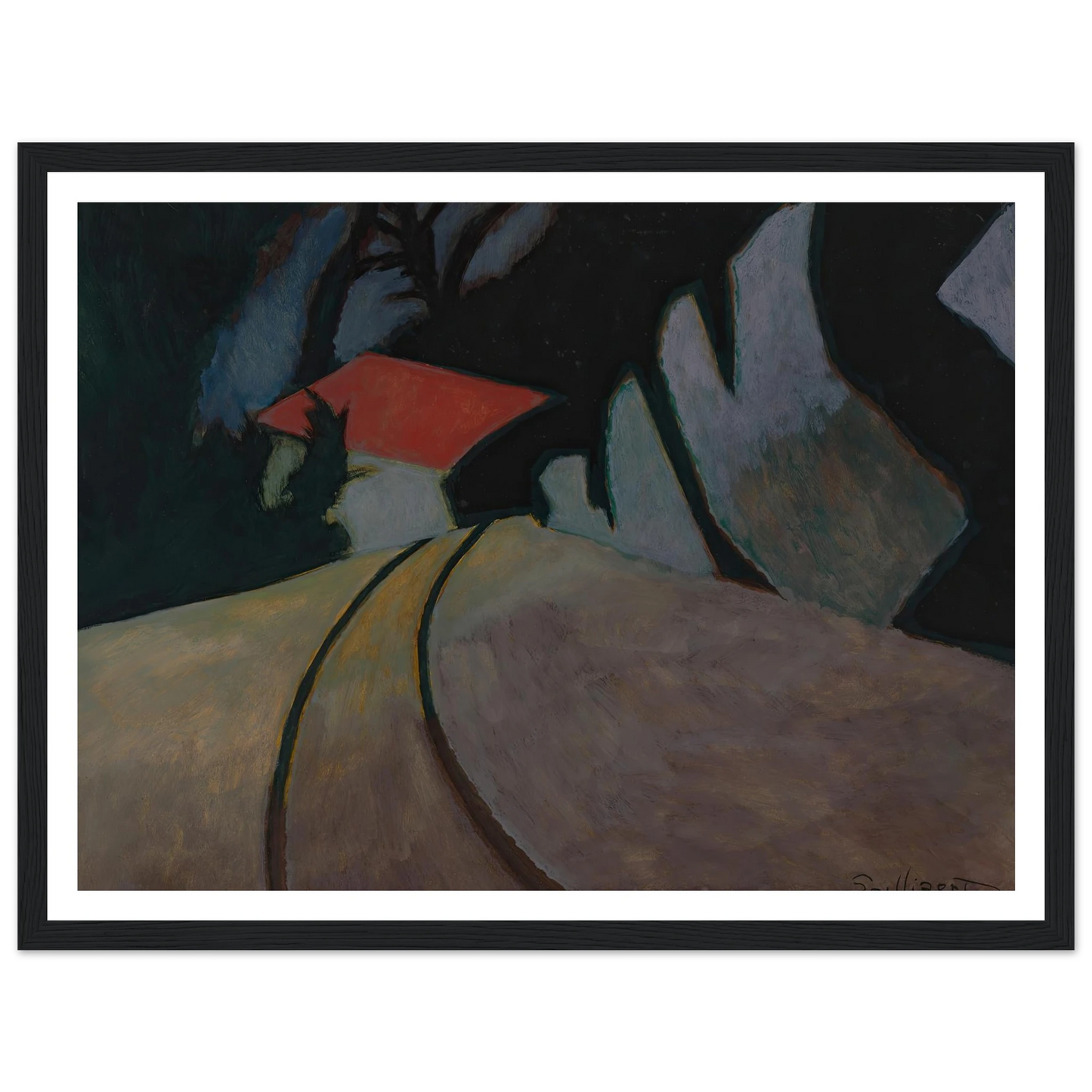 Landschap met rode dak (1926) Art Print | Leon Spilliaert - Framed Poster - 30x40 cm / 12x16″ - Black frame