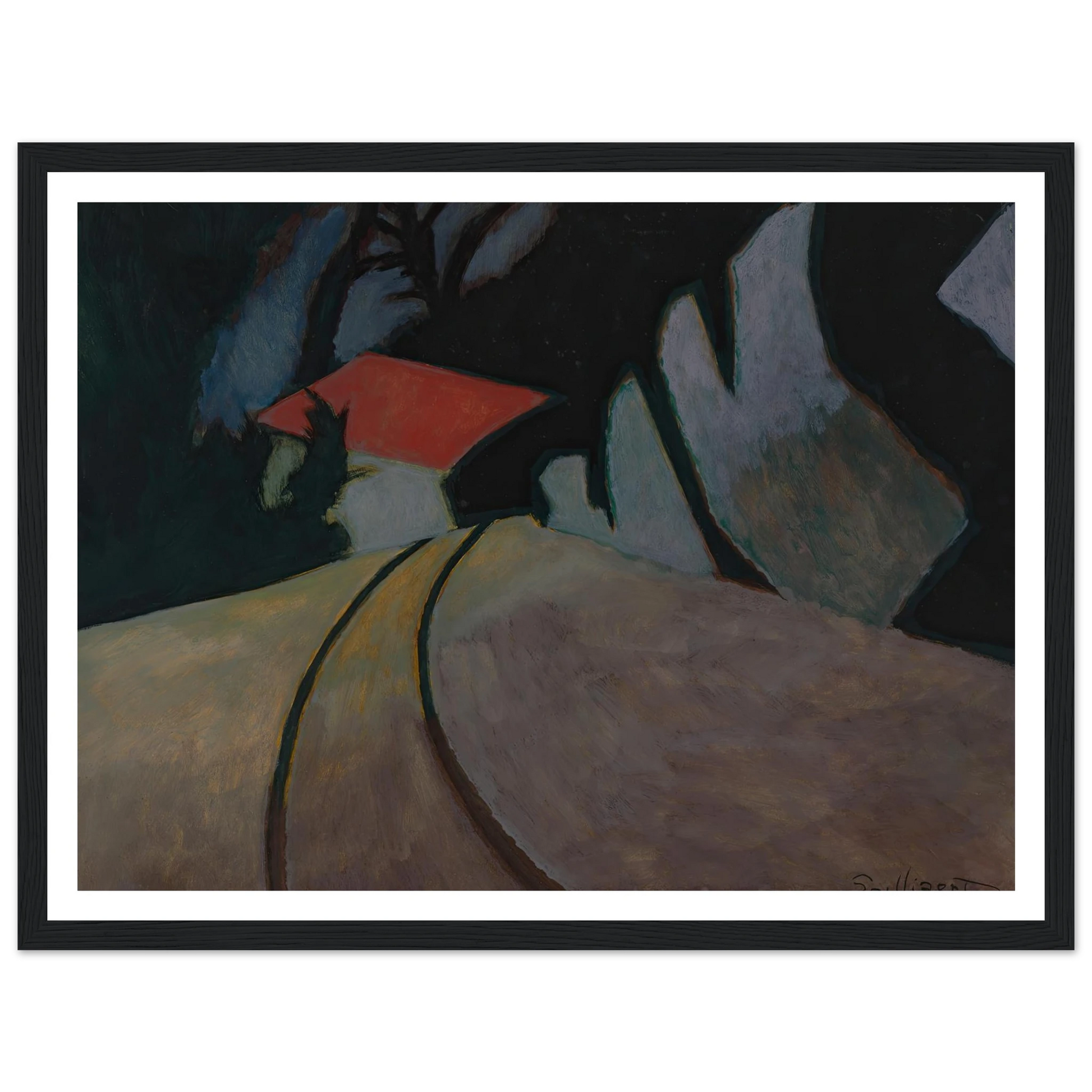 Landschap met rode dak (1926) Art Print | Leon Spilliaert - Framed Poster - 30x40 cm / 12x16″ - Black frame