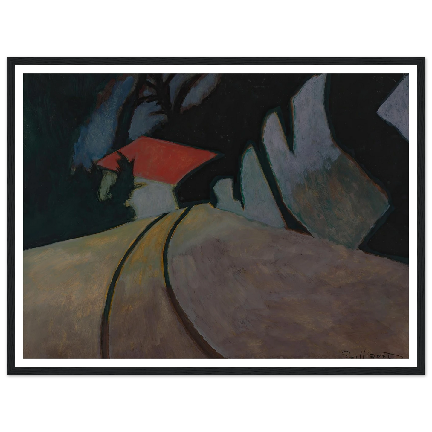 Landschap met rode dak (1926) Art Print | Leon Spilliaert - Framed Poster - 30x40 cm / 12x16″ - Black frame