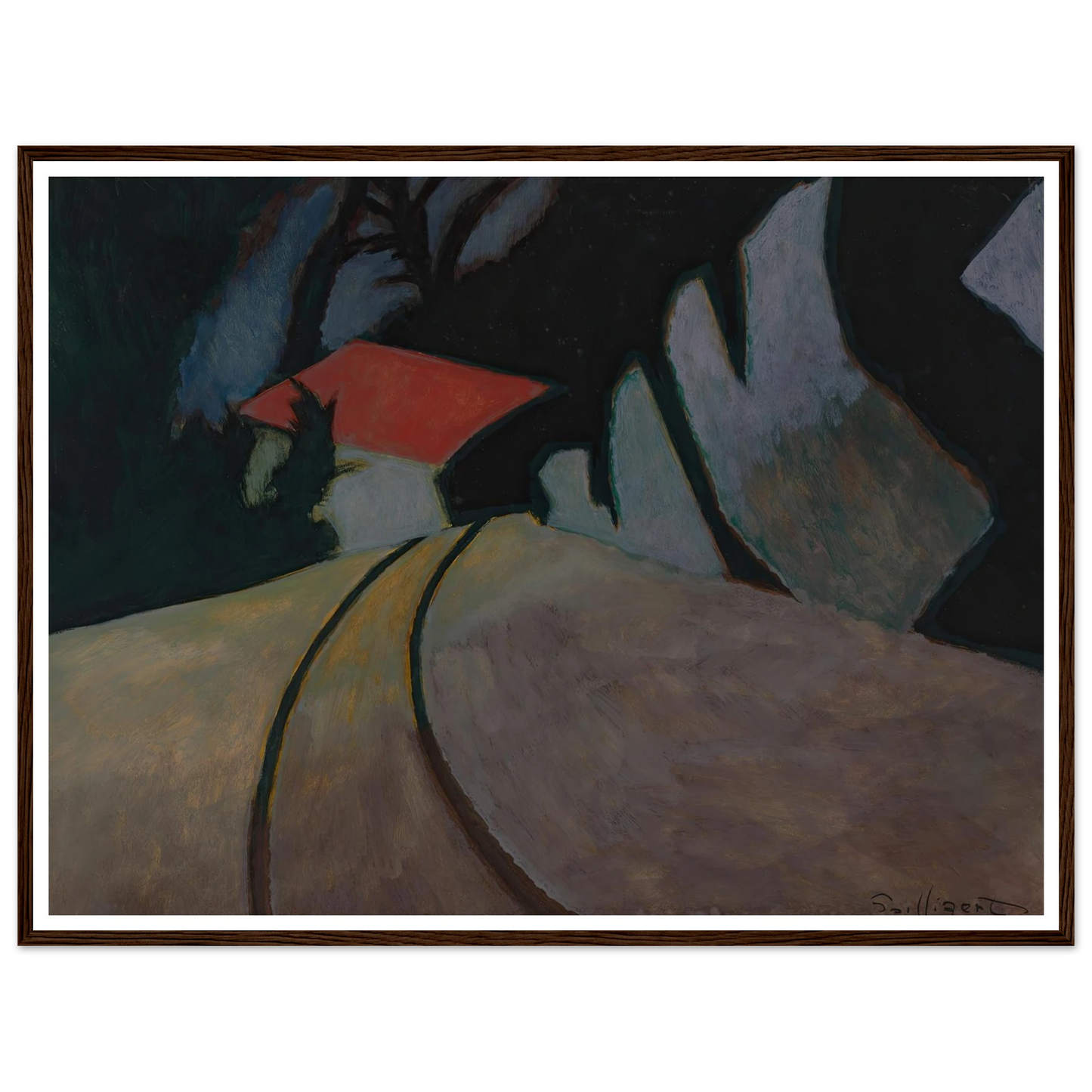 Landschap met rode dak (1926) Art Print | Leon Spilliaert - Framed Poster - 30x40 cm / 12x16″ - Black frame